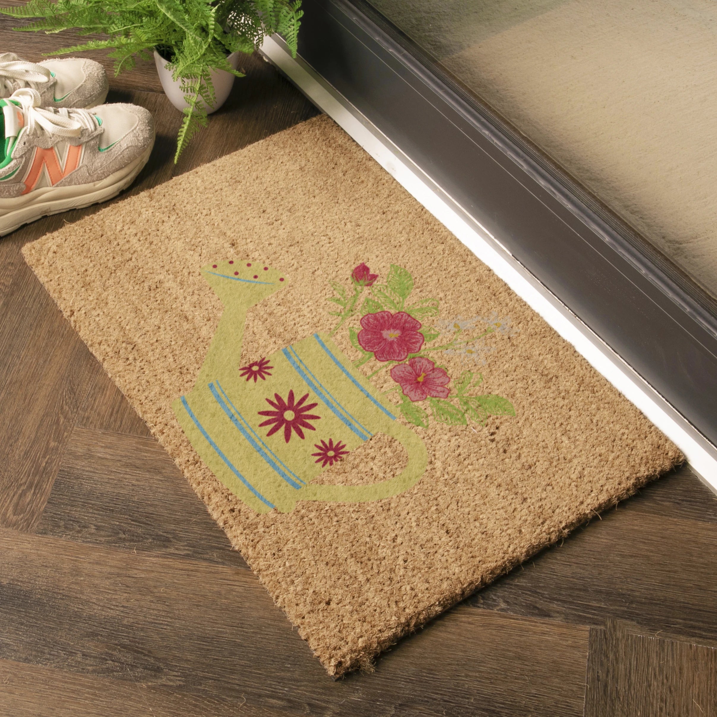 Watering Can Floral Coir Doormat