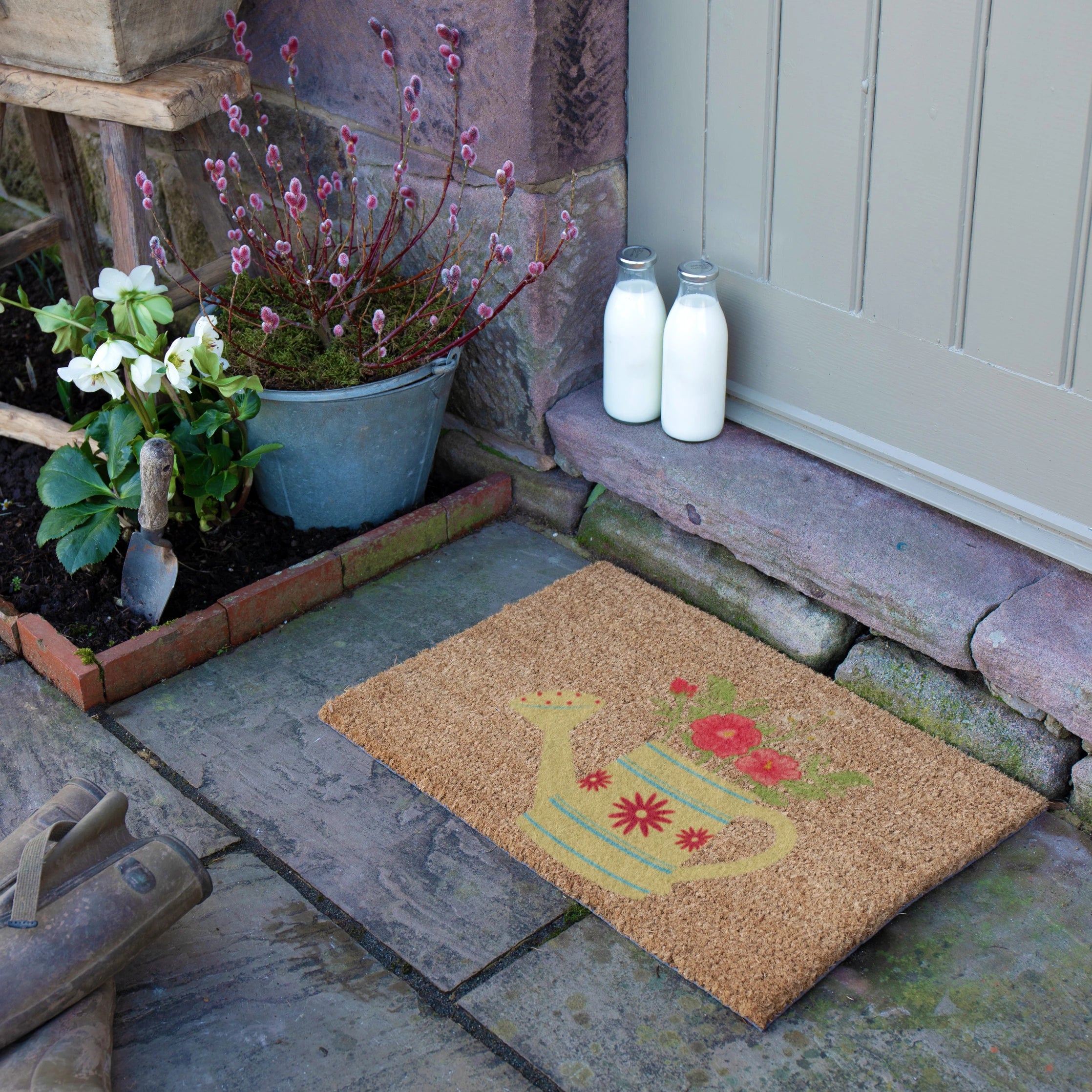 Watering Can Floral Coir Doormat