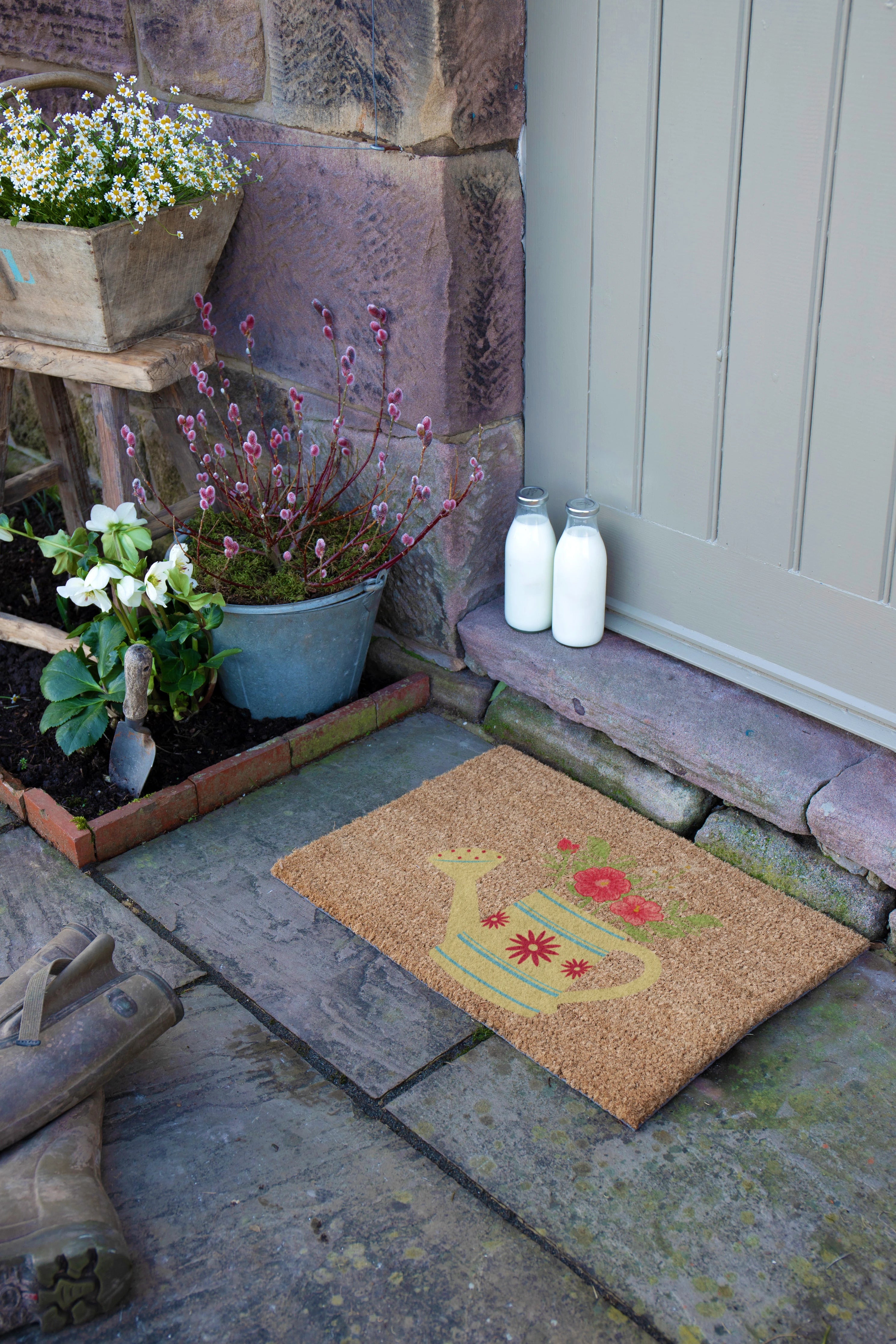 Watering Can Floral Coir Doormat