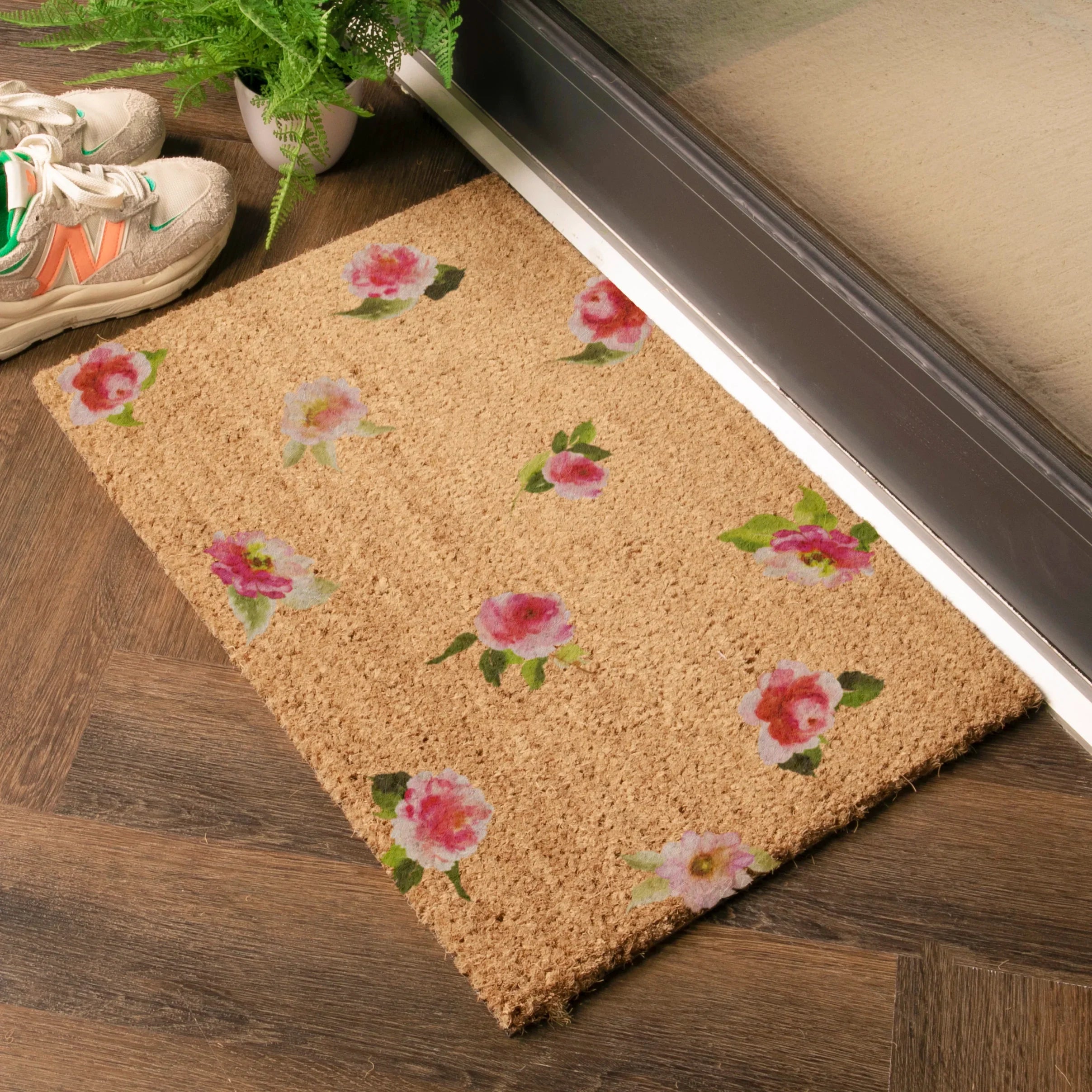 Watercolor Pink Flowers Doormat