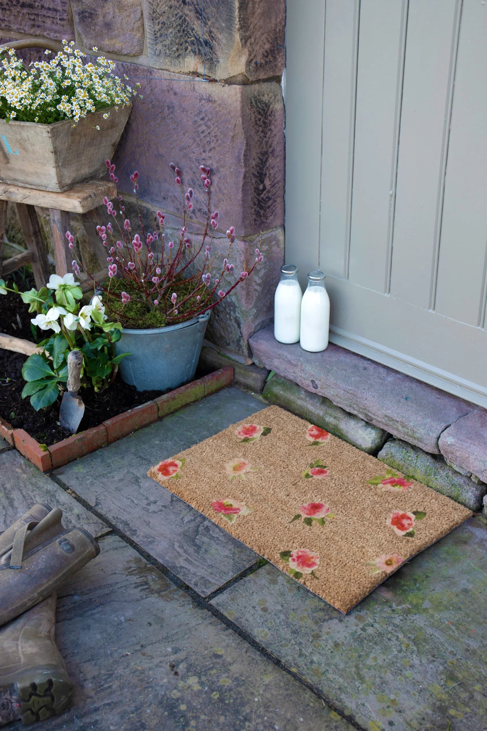 Watercolor Pink Flowers Doormat