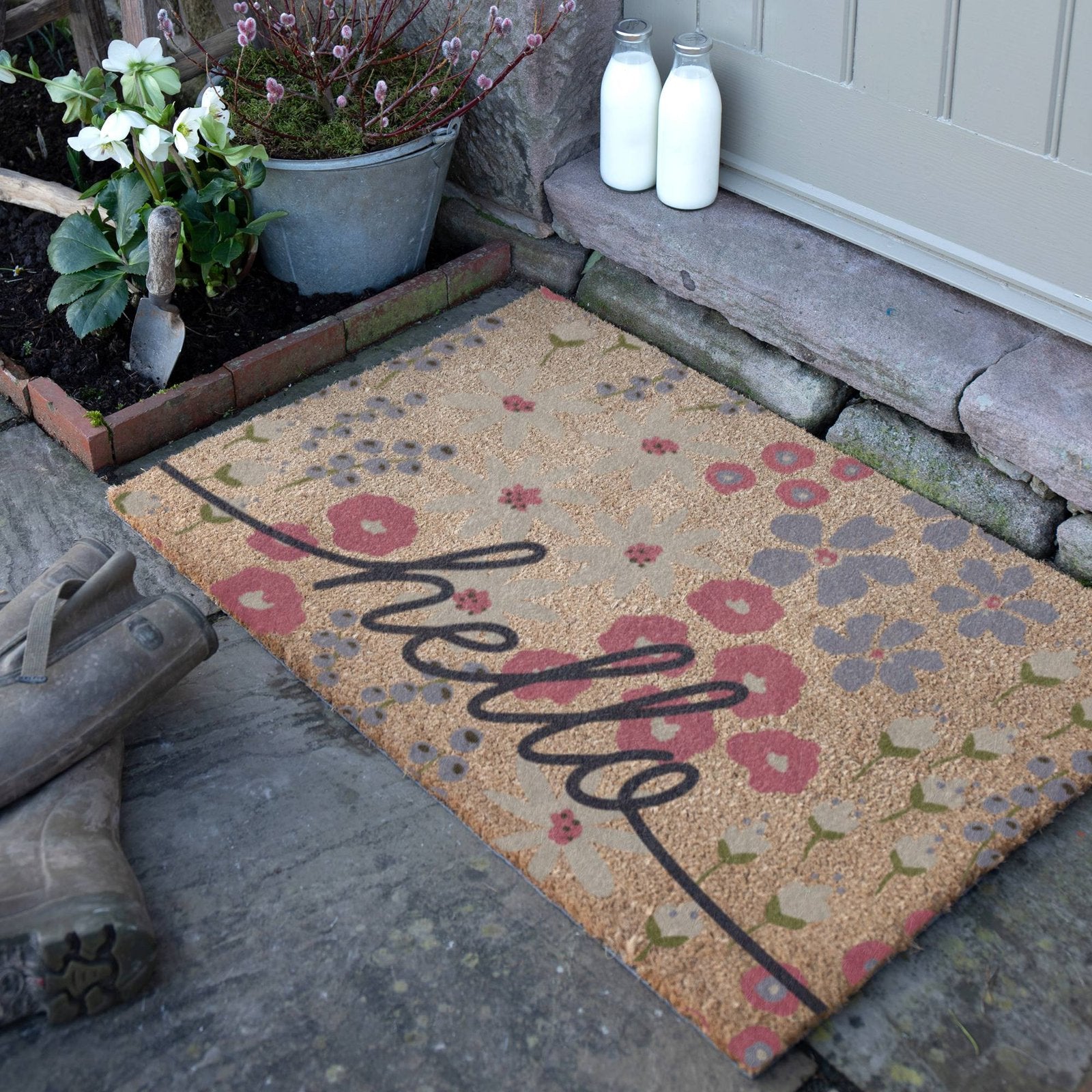 Hello Scribbly Floral Doormat