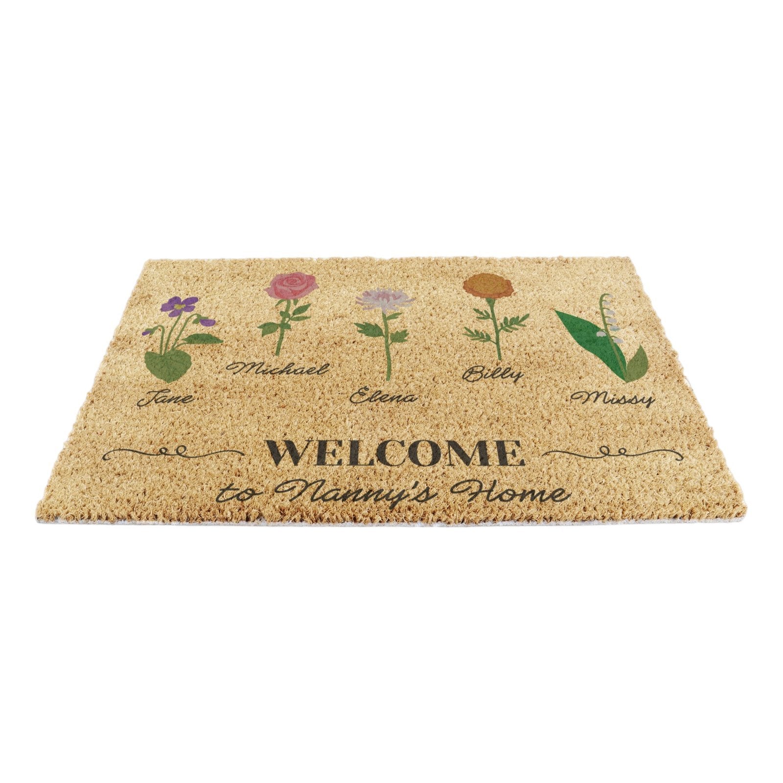Welcome To Name's Home Birth Flower Personalised Doormat (60 x 40cm)