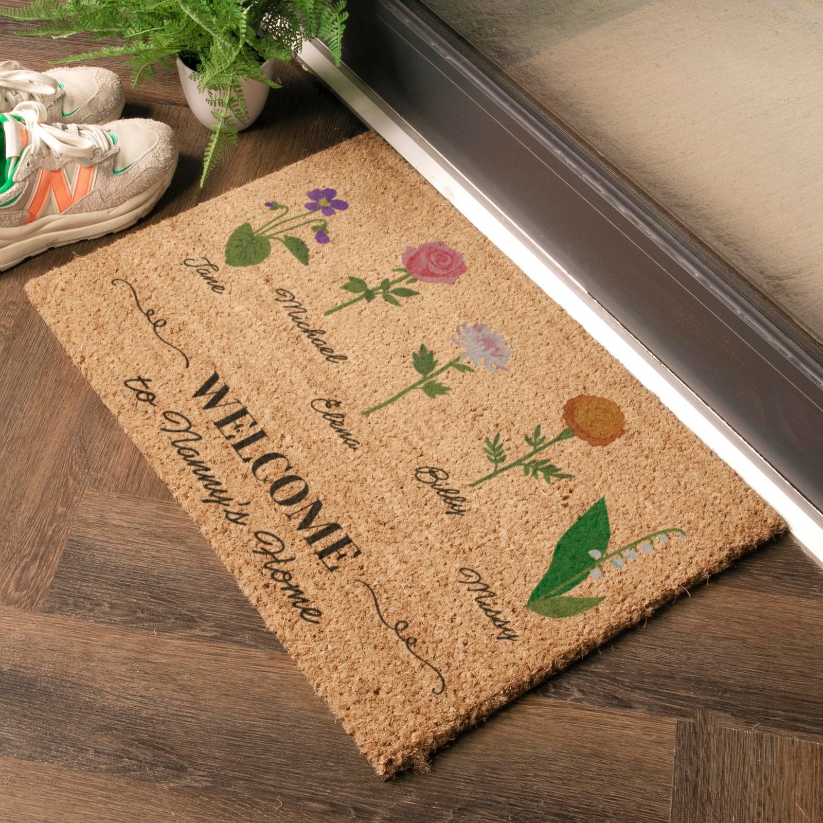 Welcome To Name's Home Birth Flower Personalised Doormat (60 x 40cm)