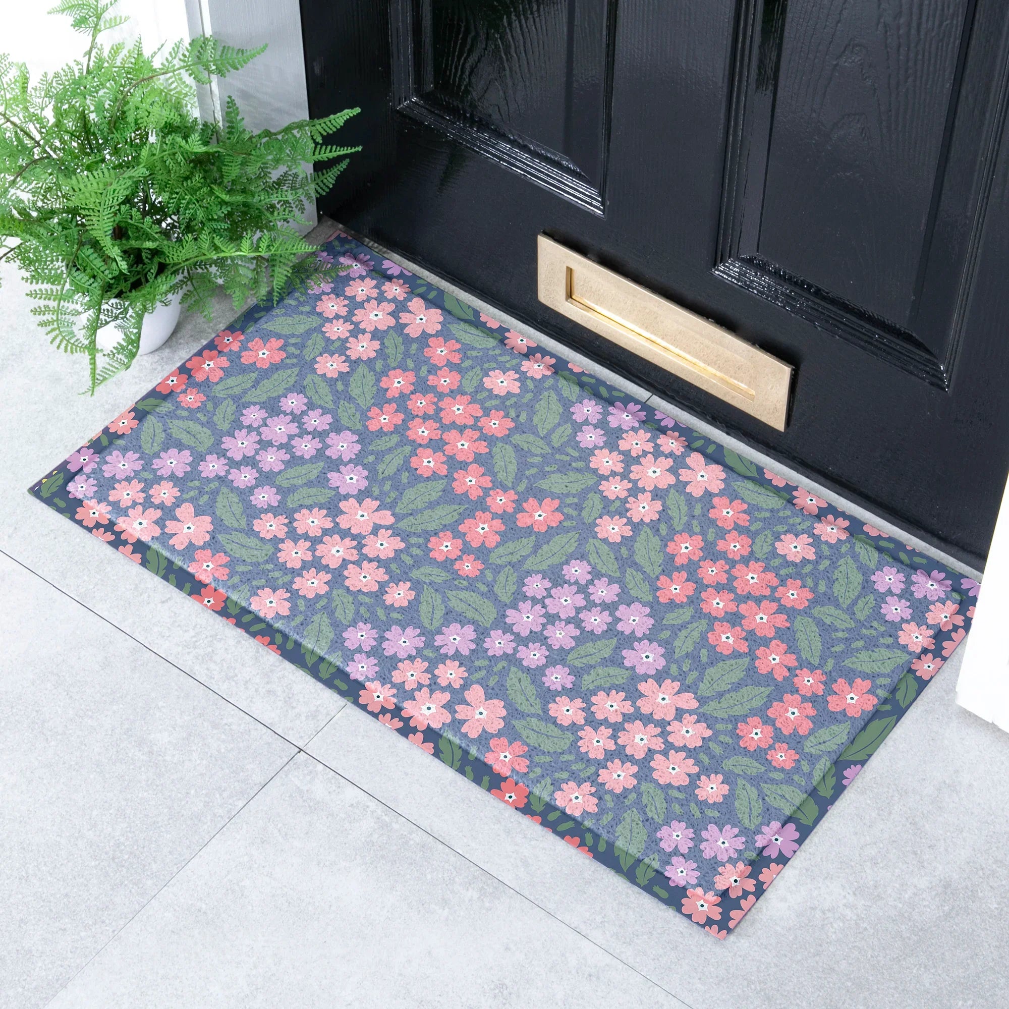 Blue & Pink Floral Doormat