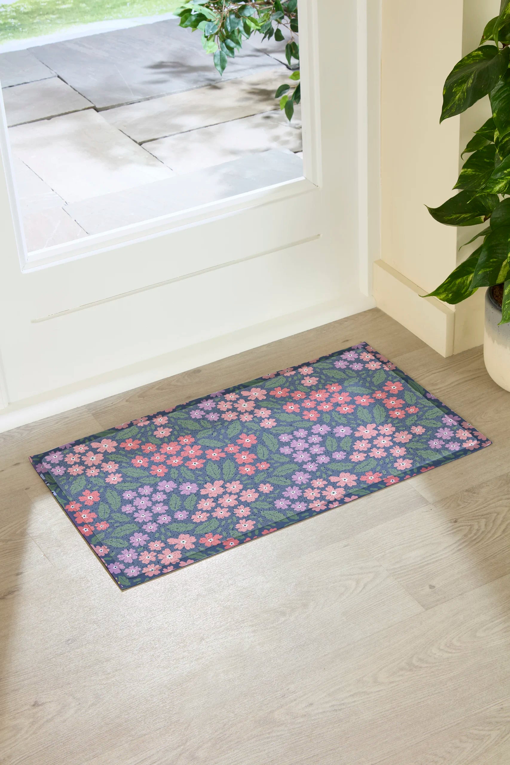 Blue & Pink Floral Doormat (70 x 40cm)