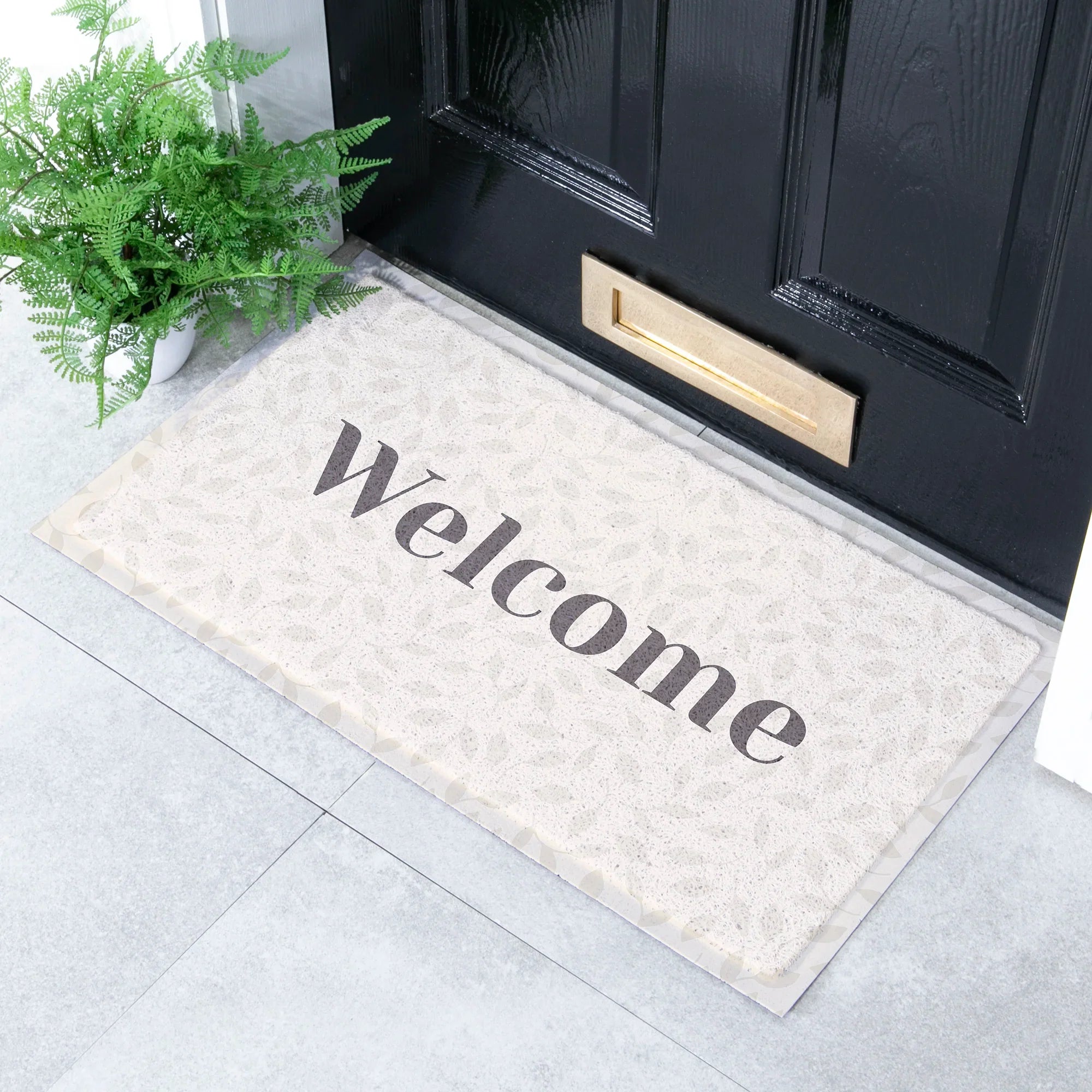 Welcome Cream Leaf Doormat