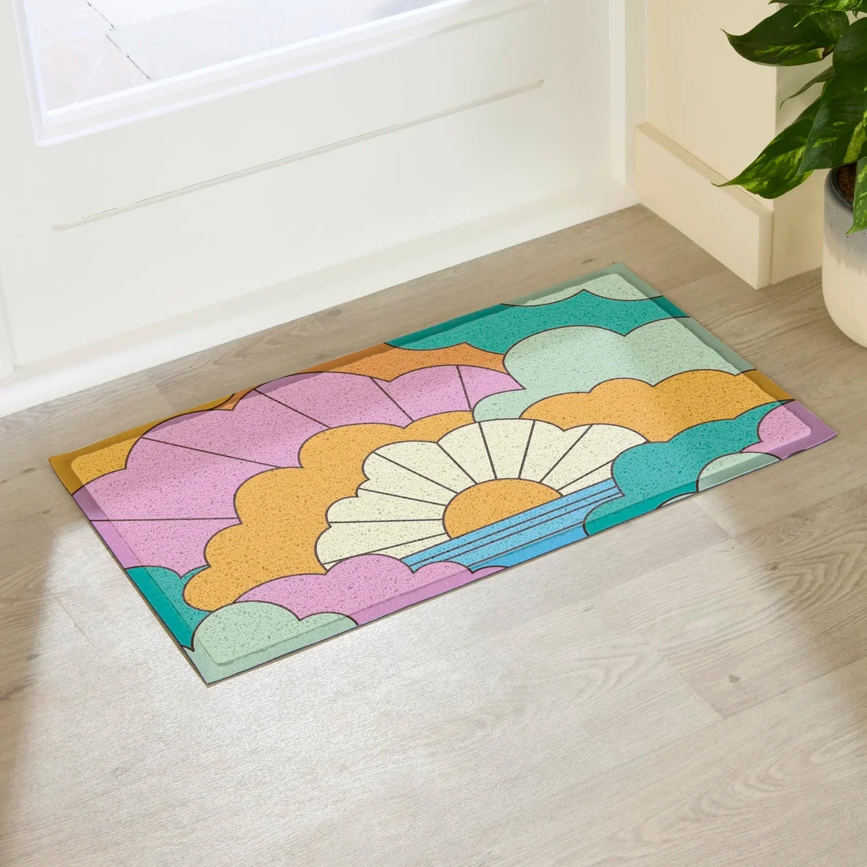 Elizabeth Olwen Retro Clouds Indoor/Outdoor Doormat