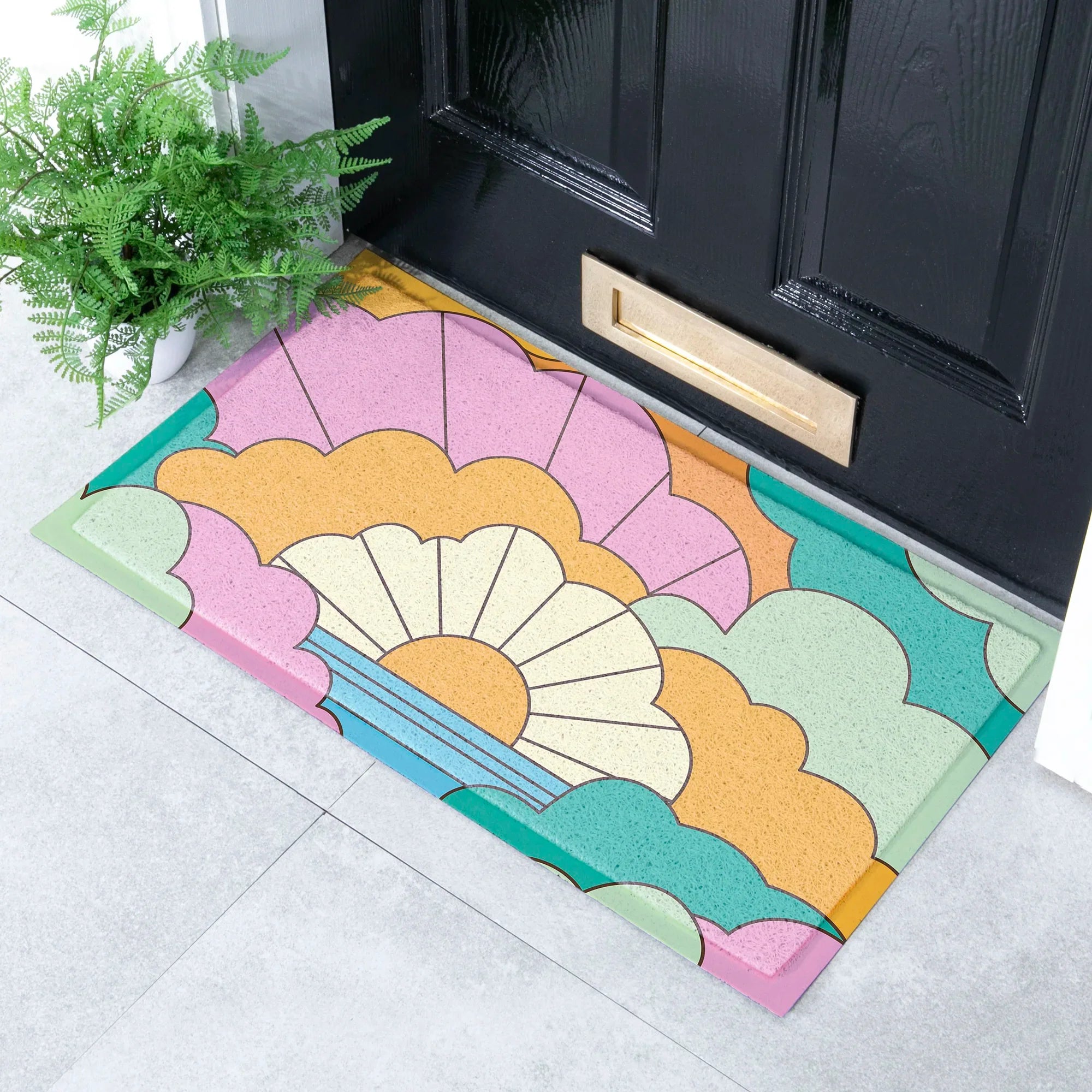 Elizabeth Olwen Retro Clouds Indoor/Outdoor Doormat