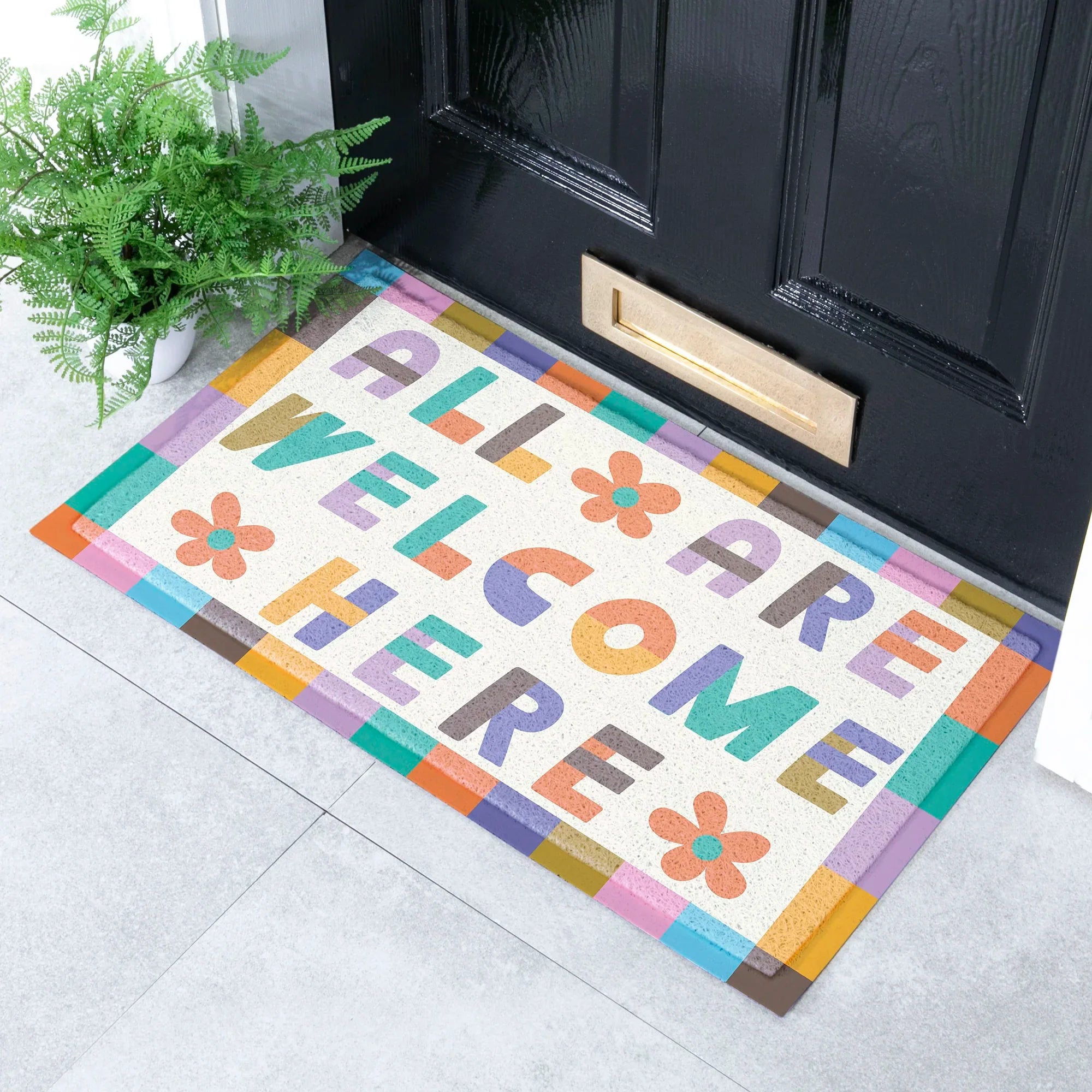 Elizabeth Olwen All Are Welcome Here Indoor/Outdoor Doormat