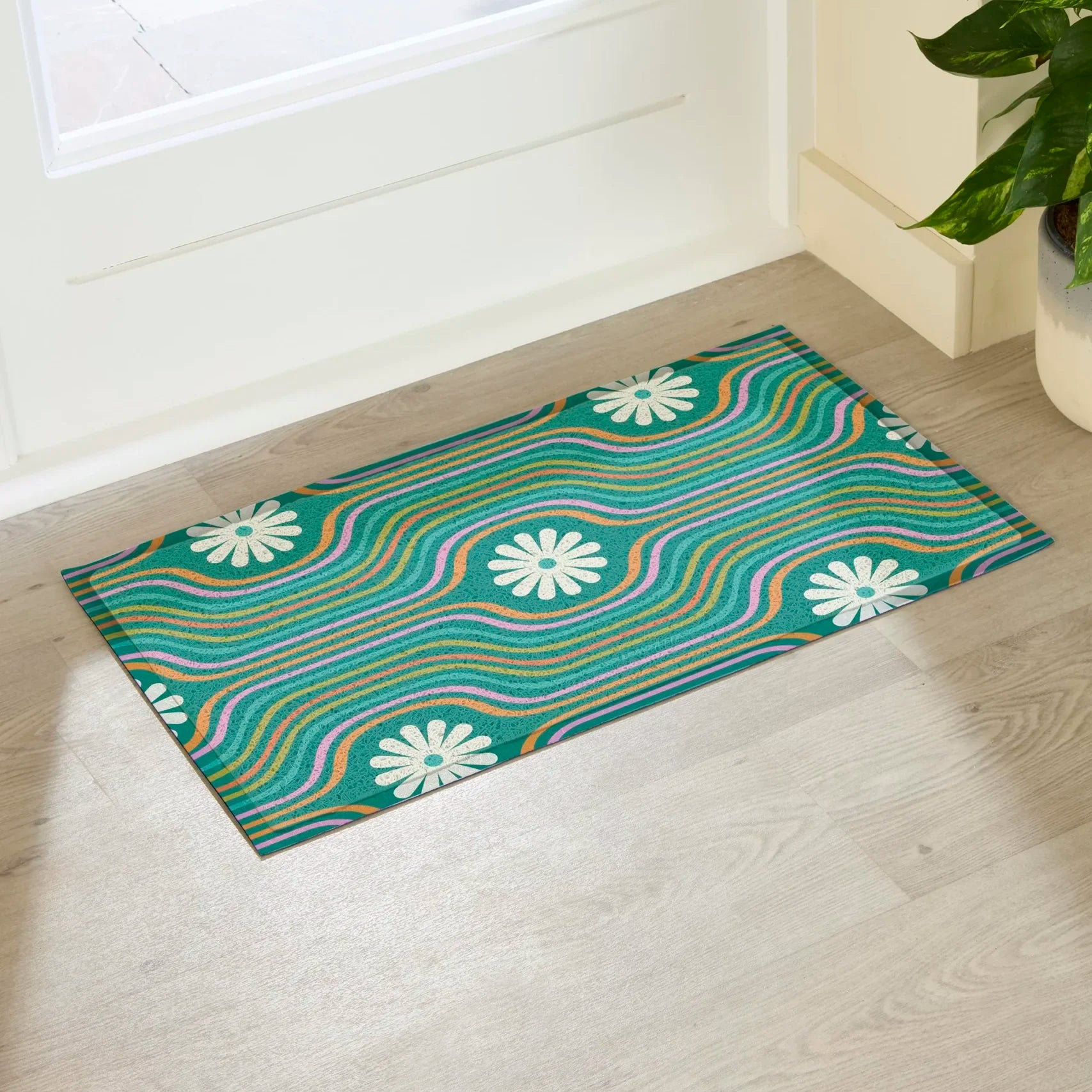 Elizabeth Olwen Flower Lines Green Indoor/Outdoor Doormat
