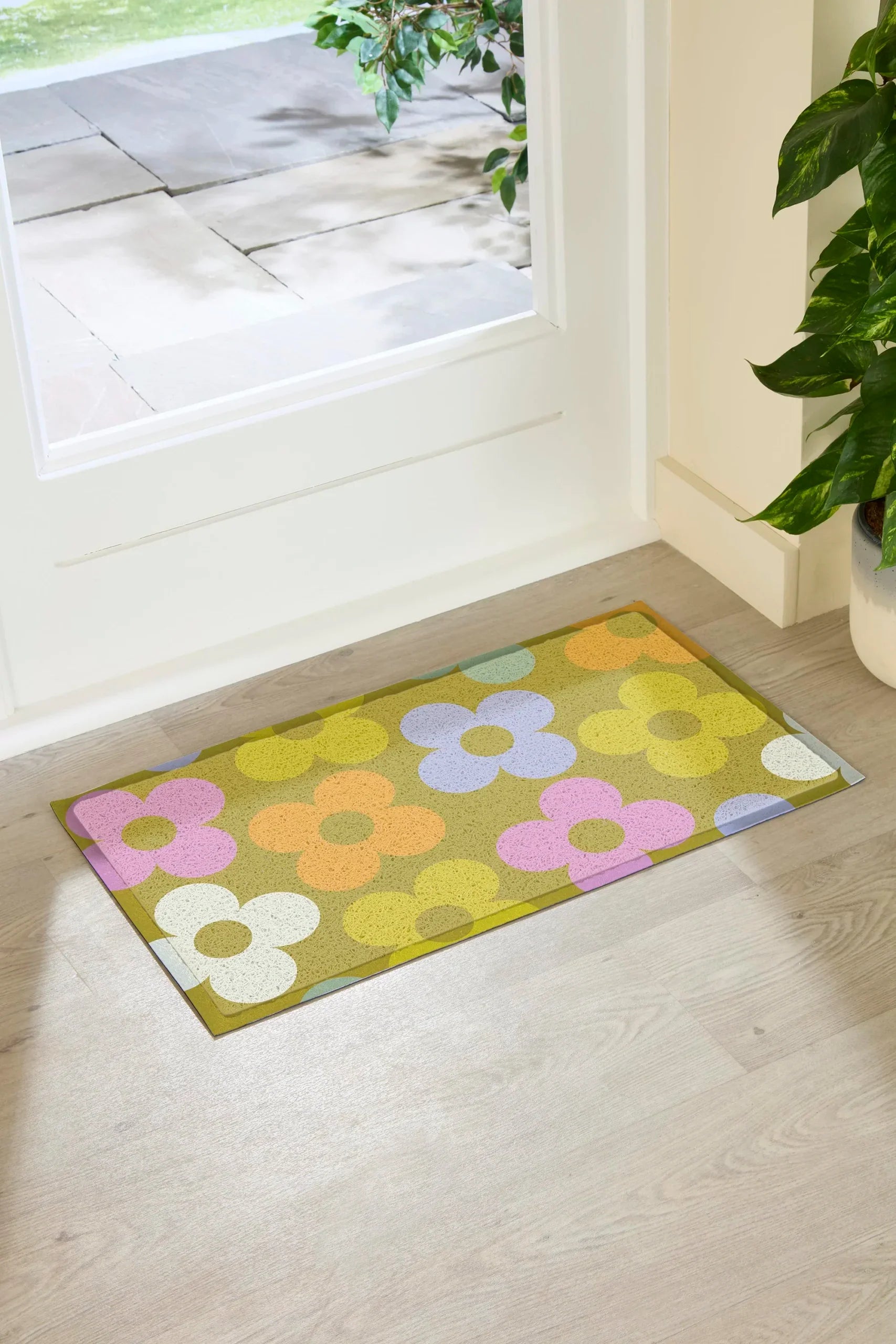 Elizabeth Olwen Petals on Pistachio Indoor/Outdoor Doormat