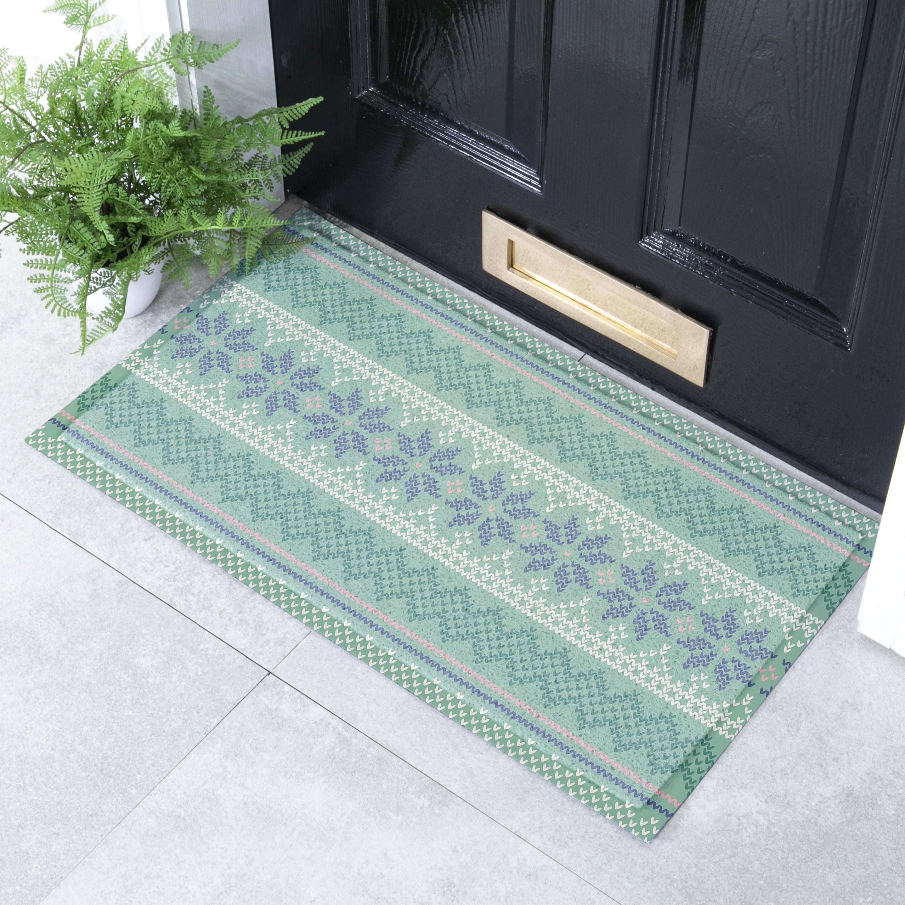 Fair Isle Green Patterned Doormat (70x40cm)