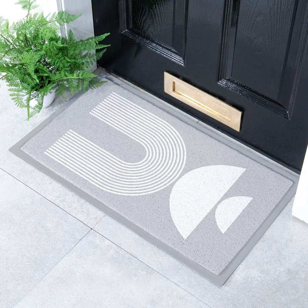 Gray Half Moon Abstract Indoor & Outdoor Doormat