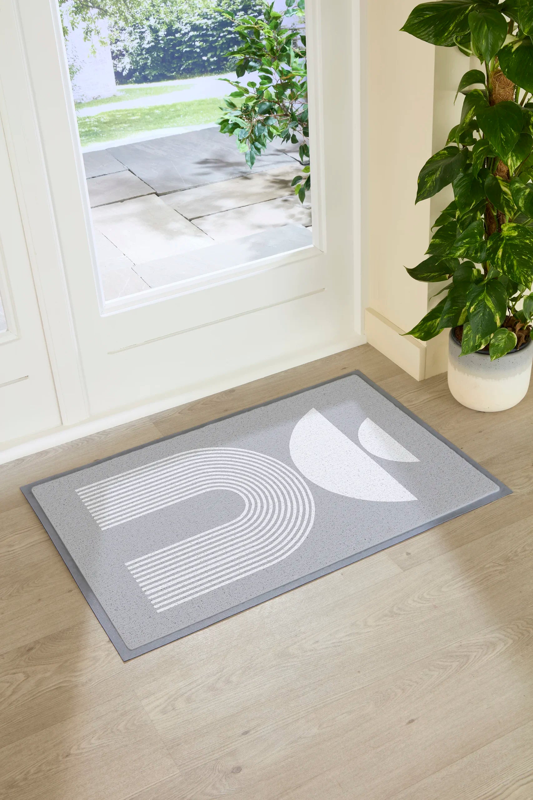 Grey Half Moon Abstract Indoor & Outdoor Doormat