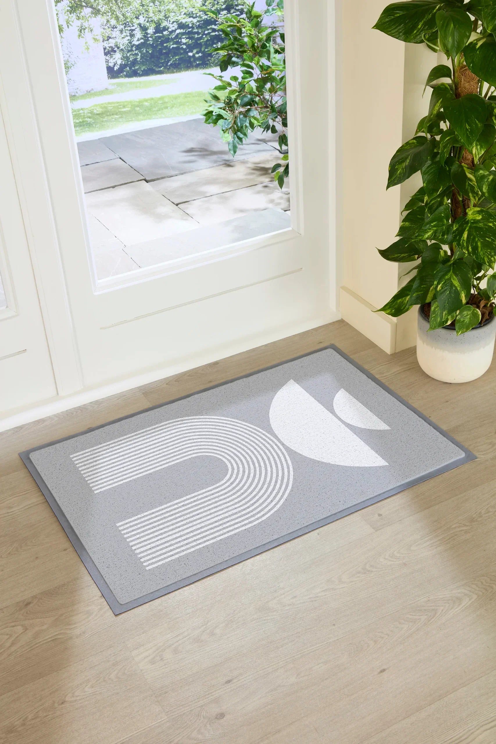 Gray Half Moon Abstract Indoor & Outdoor Doormat