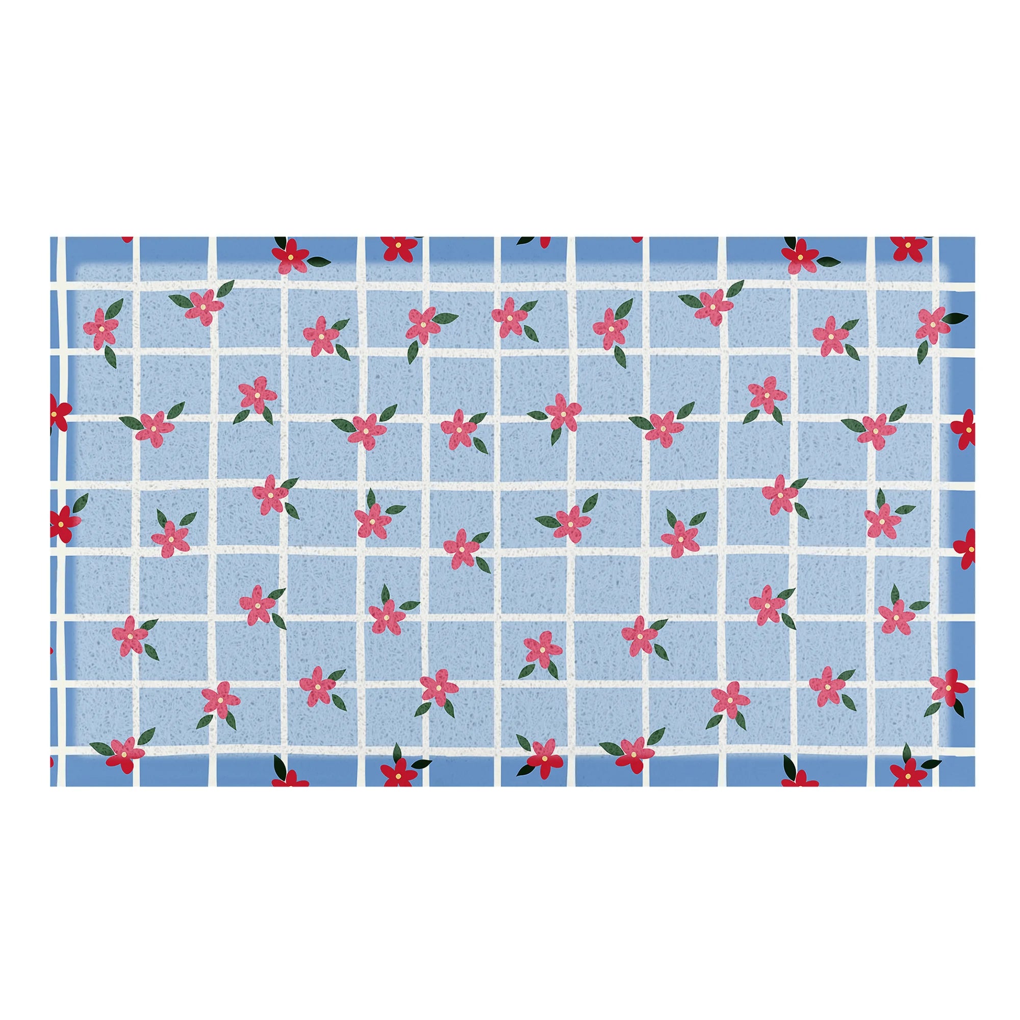 Blue Check Floral Doormat