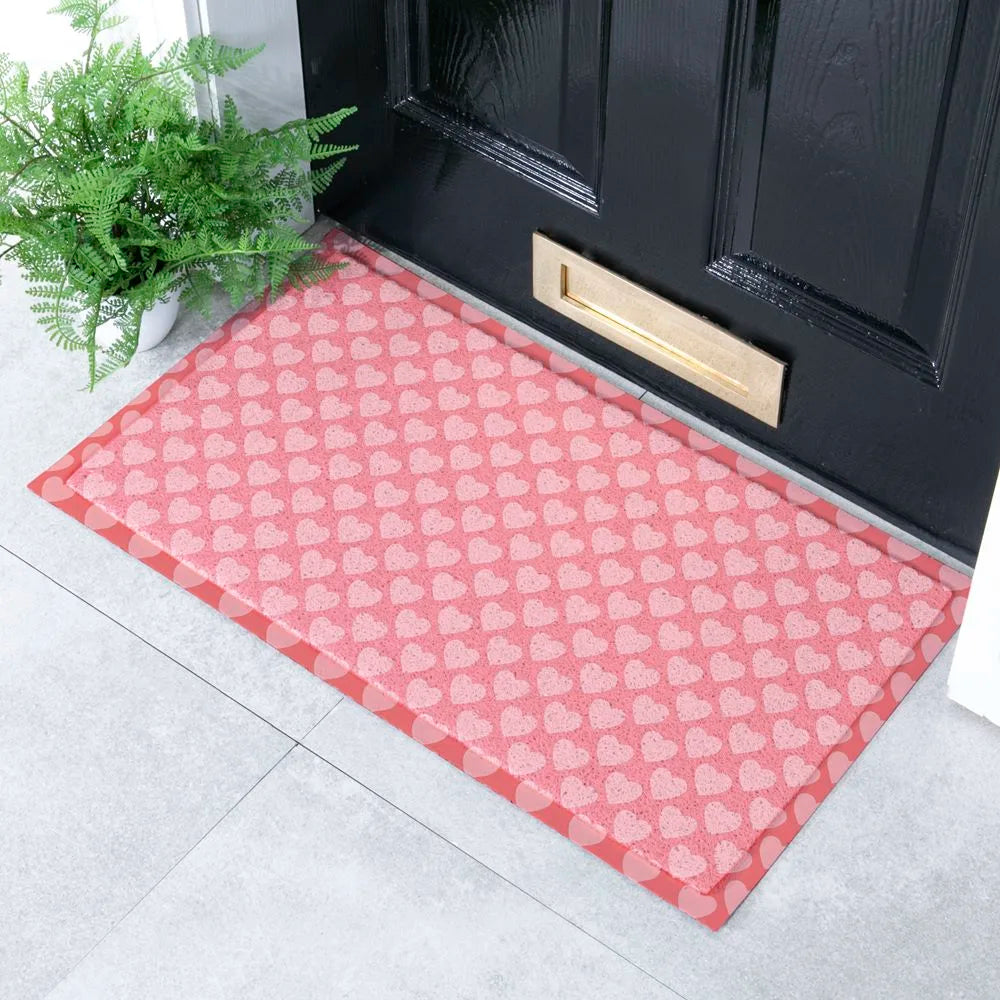 Pink Heart Patterned Indoor & Outdoor Doormat