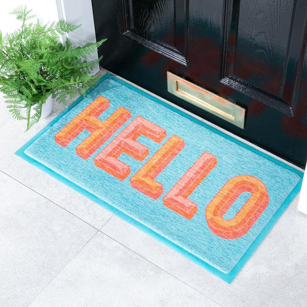 Blue Hello Doormat