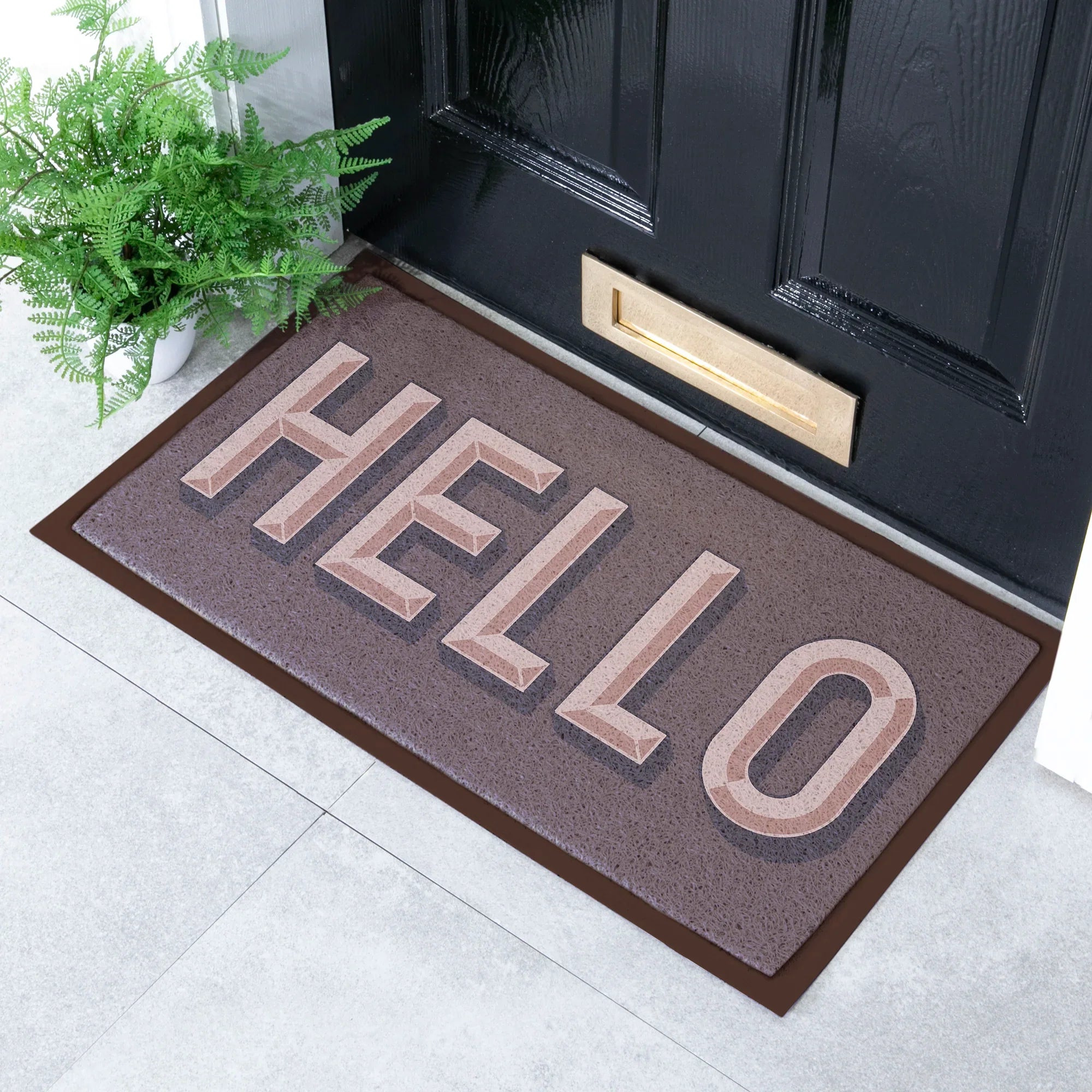 Hello Chocolate Brown Doormat