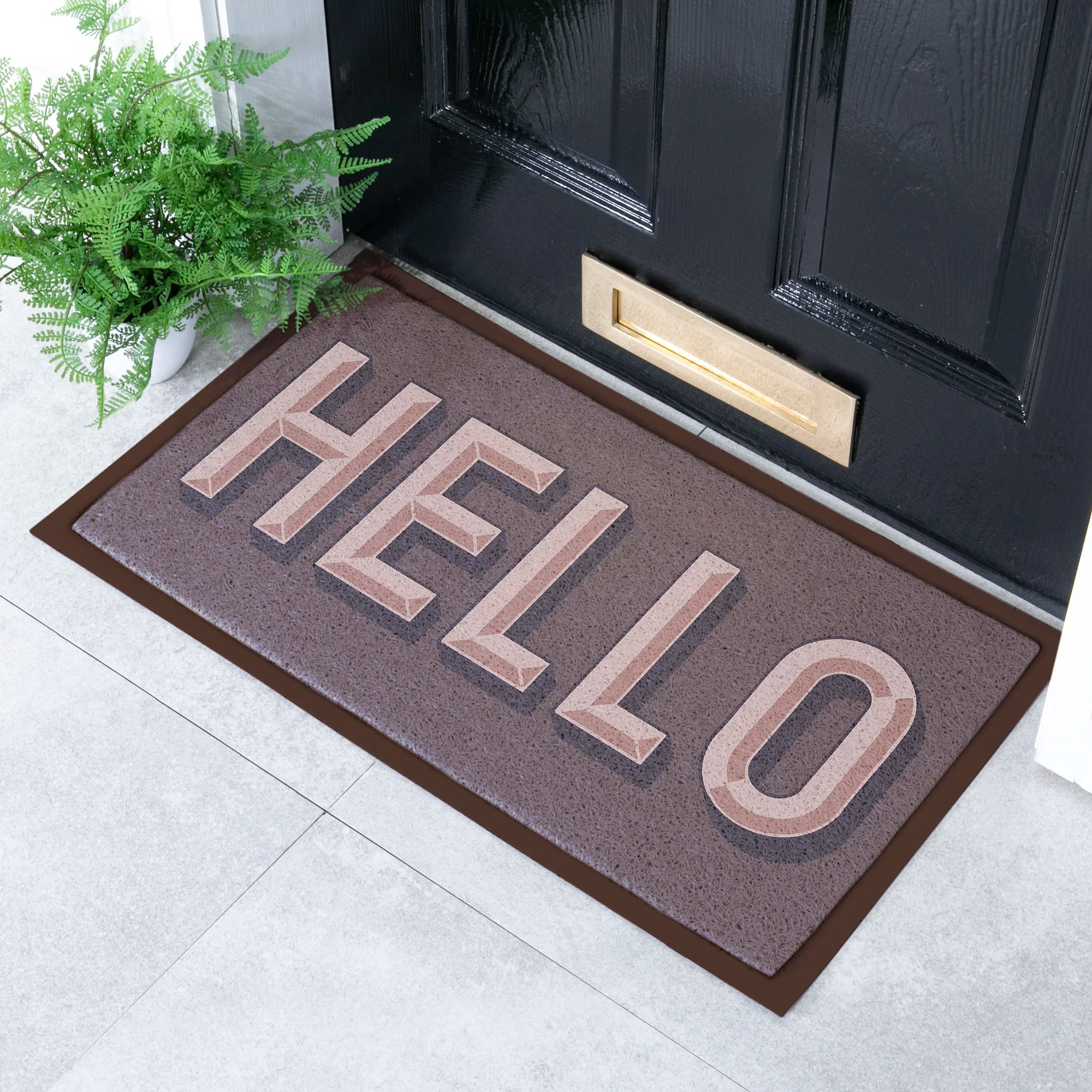 Hello Chocolate Brown Doormat (70 x 40cm)