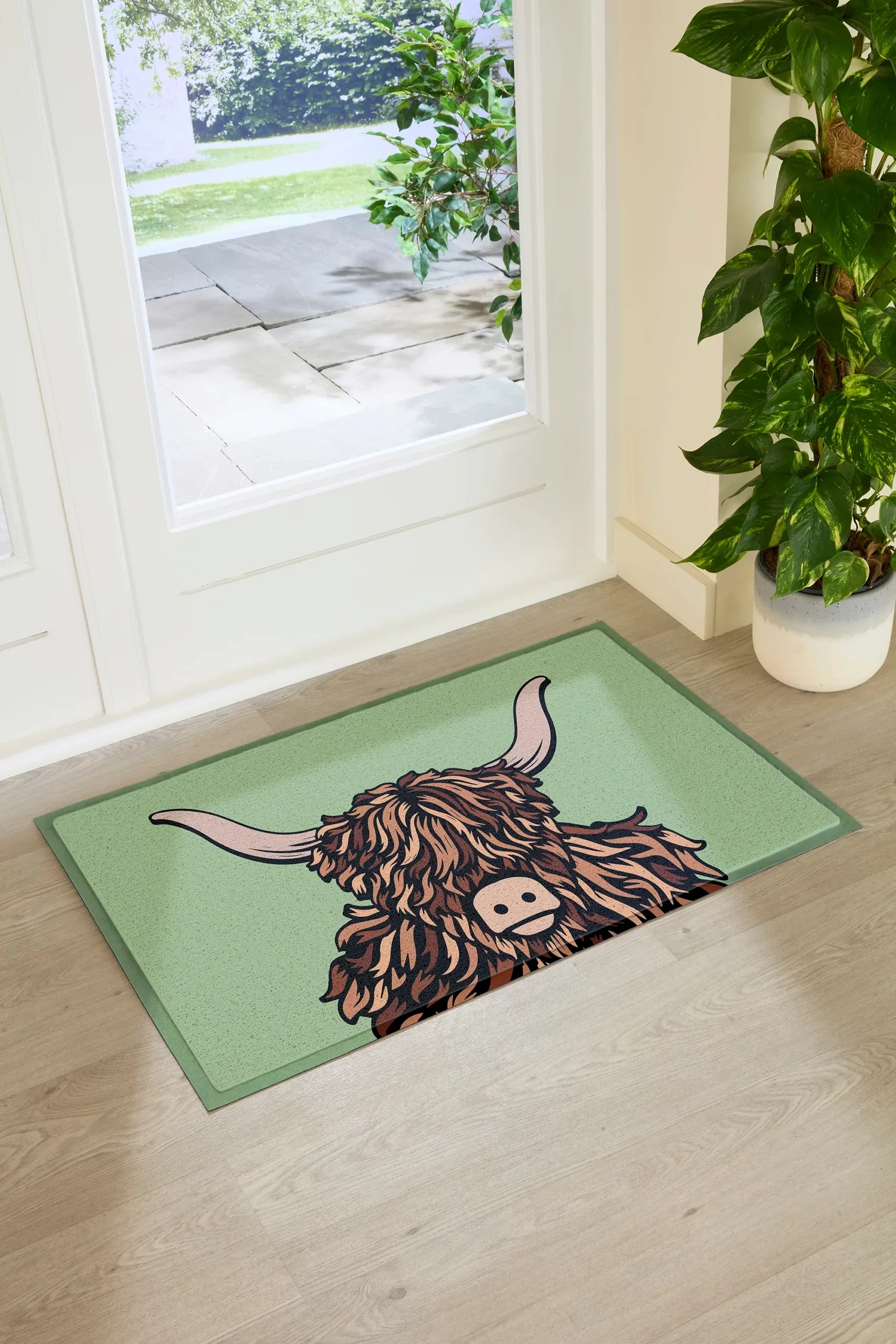Green Highland Cow Doormat