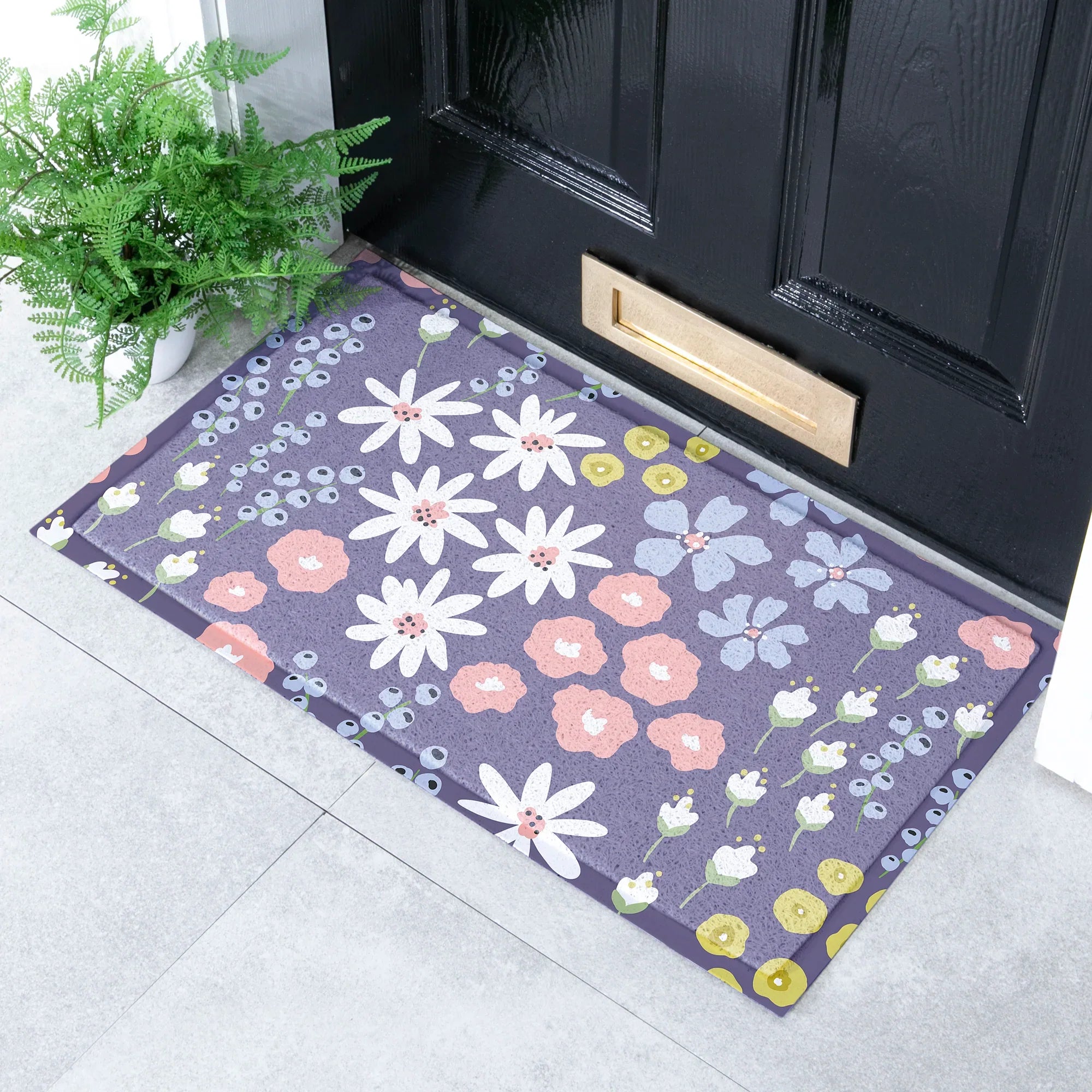 Purple Floral Pattern Doormat