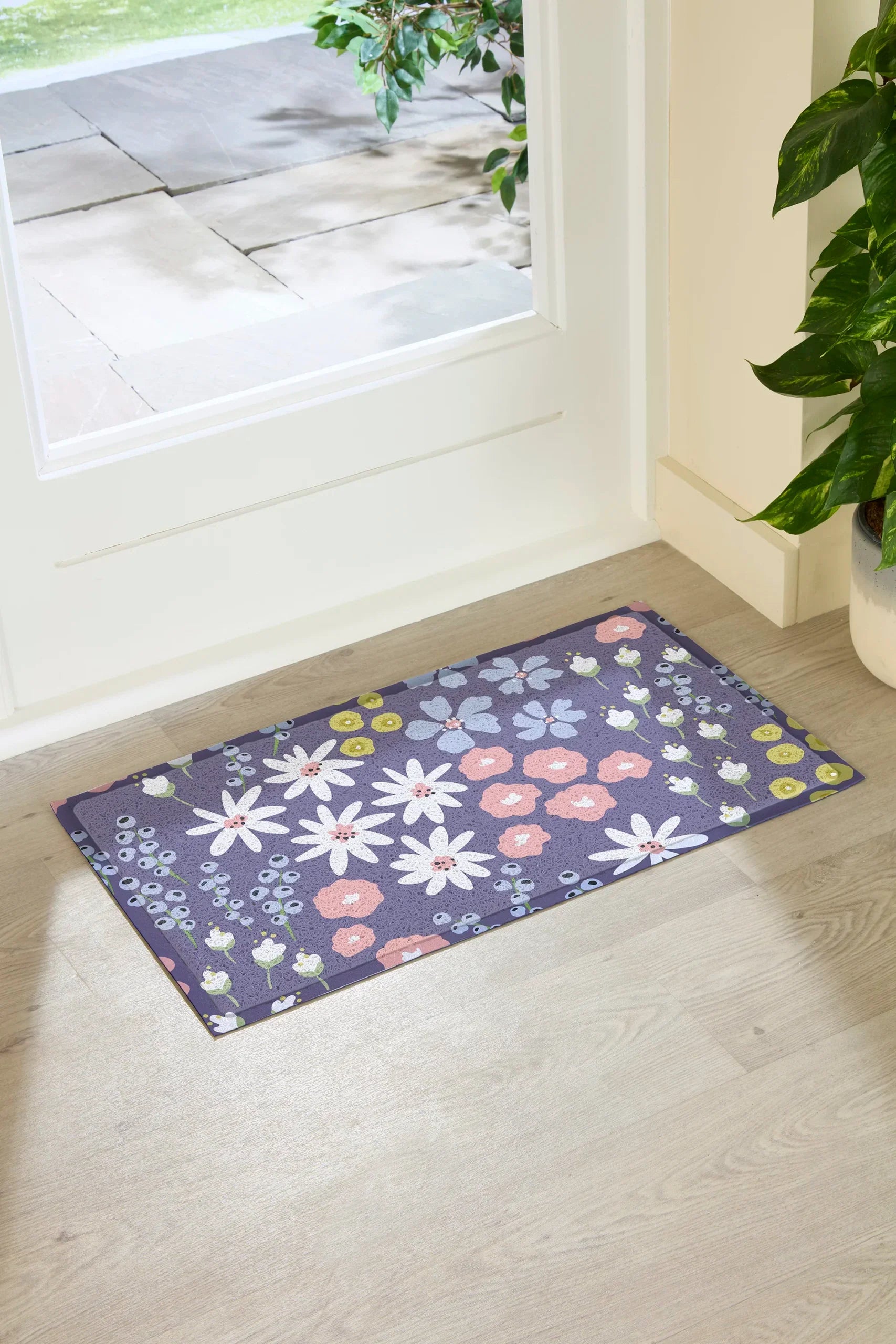 Purple Floral Pattern Doormat