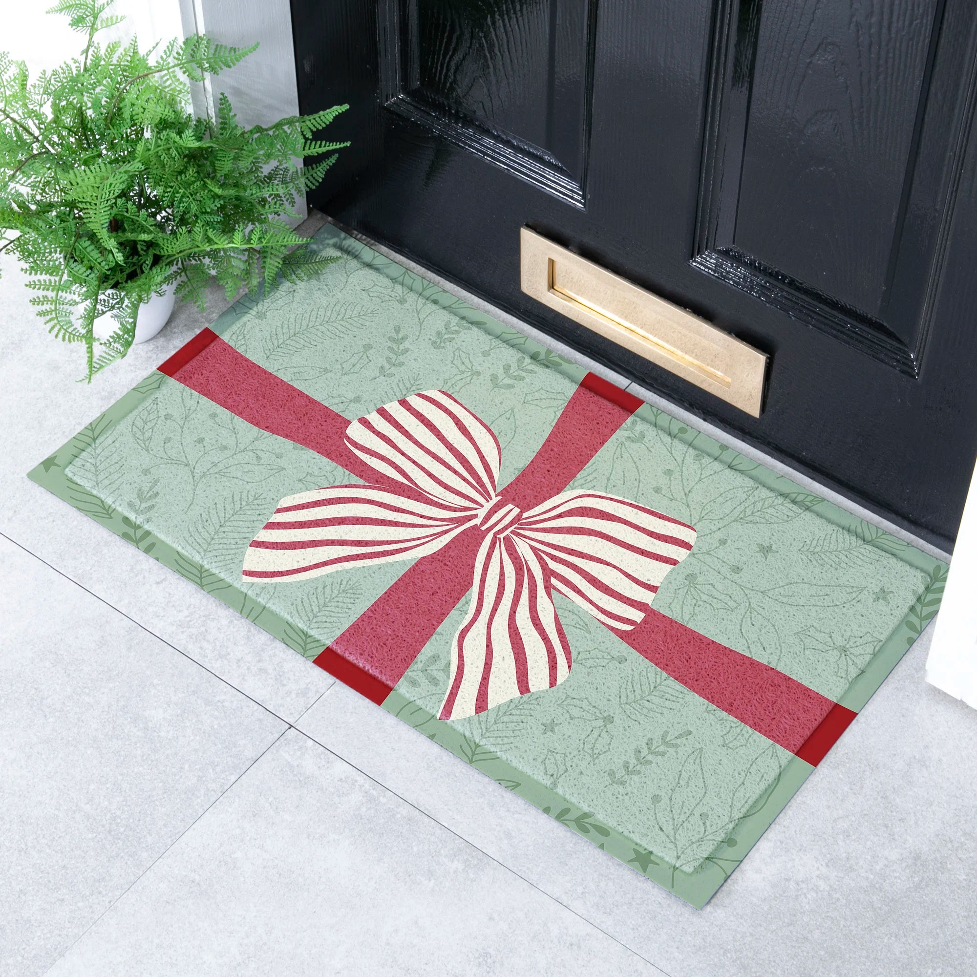 Red & White Stripe Bow Doormat