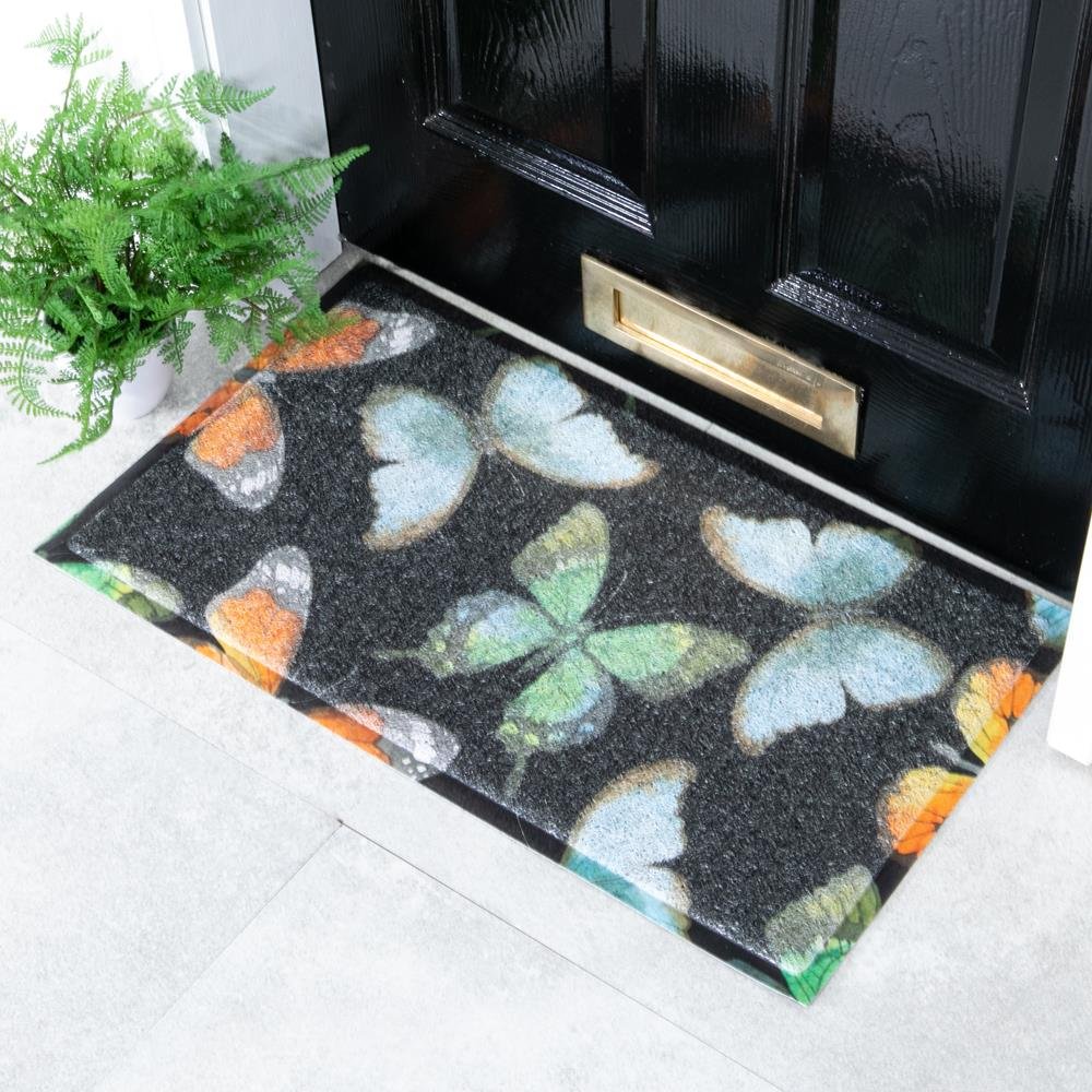 Black Watercolor Butterfly Doormat