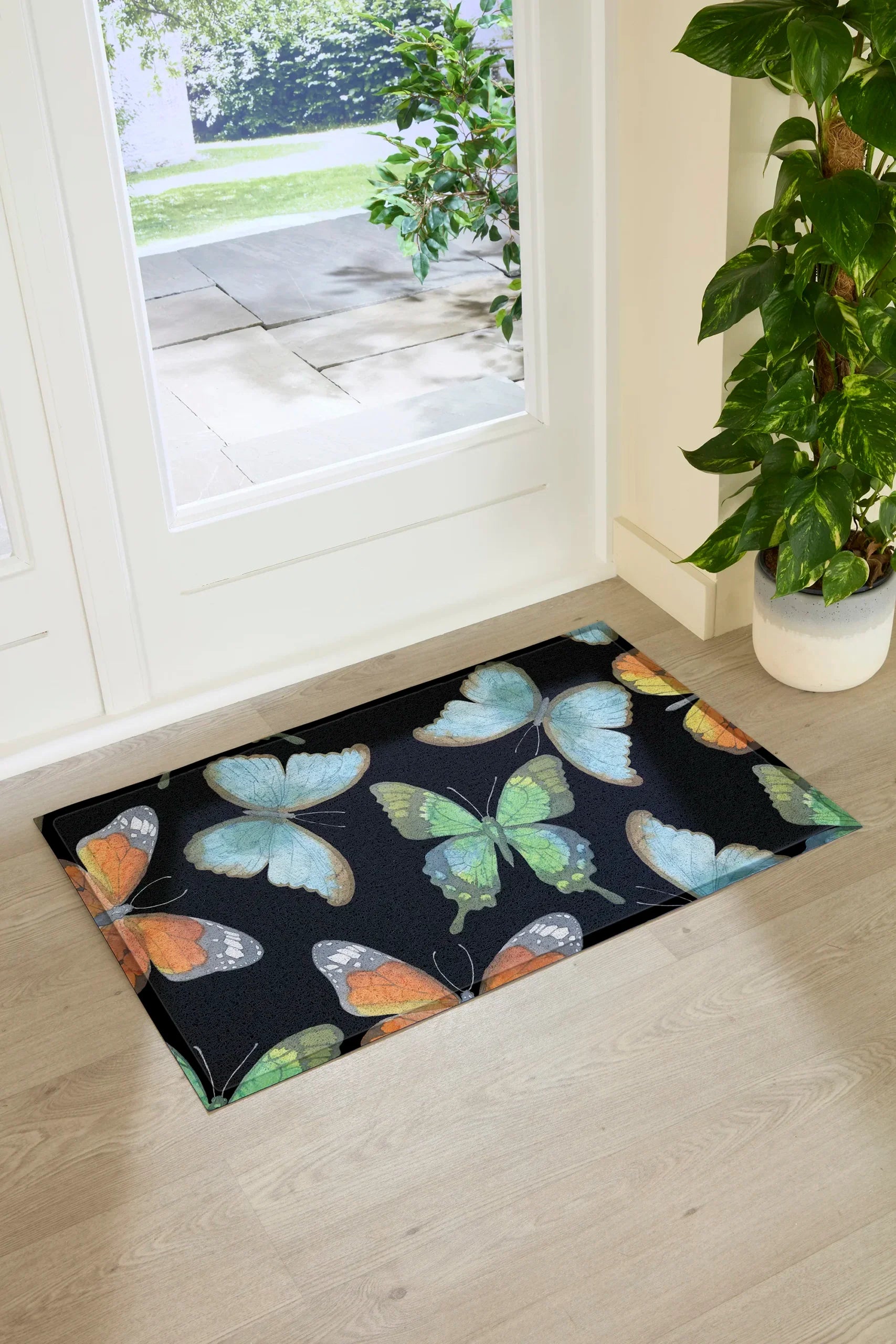 Black Watercolor Butterfly Doormat