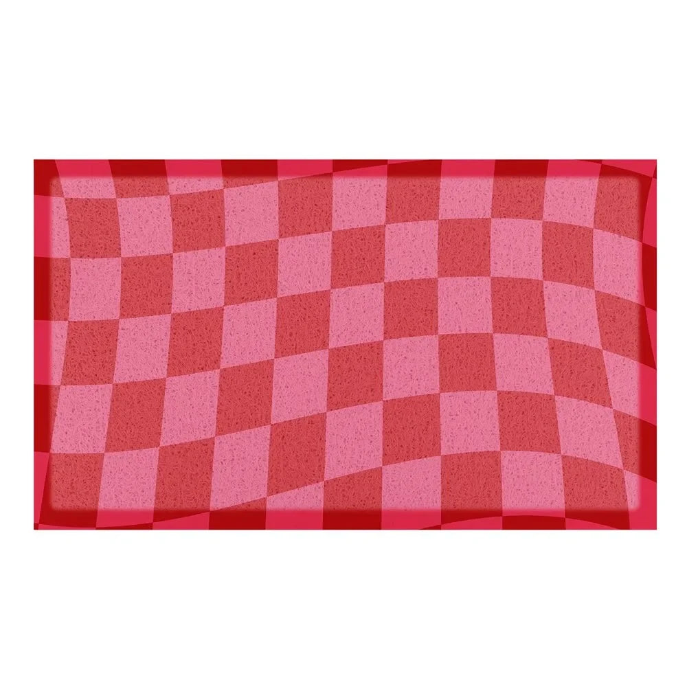 Fuchsia Wavy Checkerboard Indoor & Outdoor Doormat