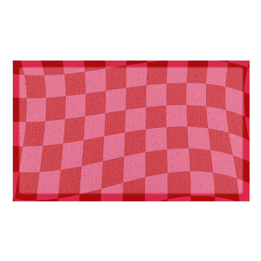 Fuchsia Wavy Checkerboard Indoor & Outdoor Doormat - 70x40cm