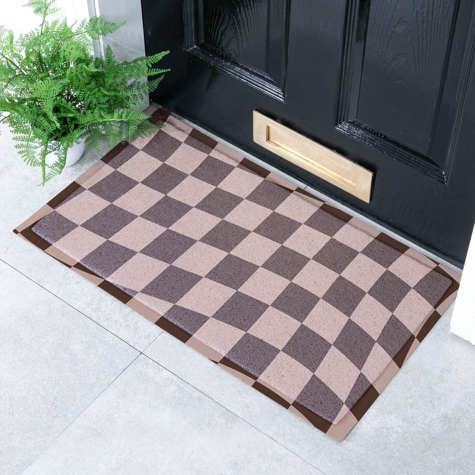 Wavey Checkerboard Chocolate Brown Doormat (70 x 40cm)