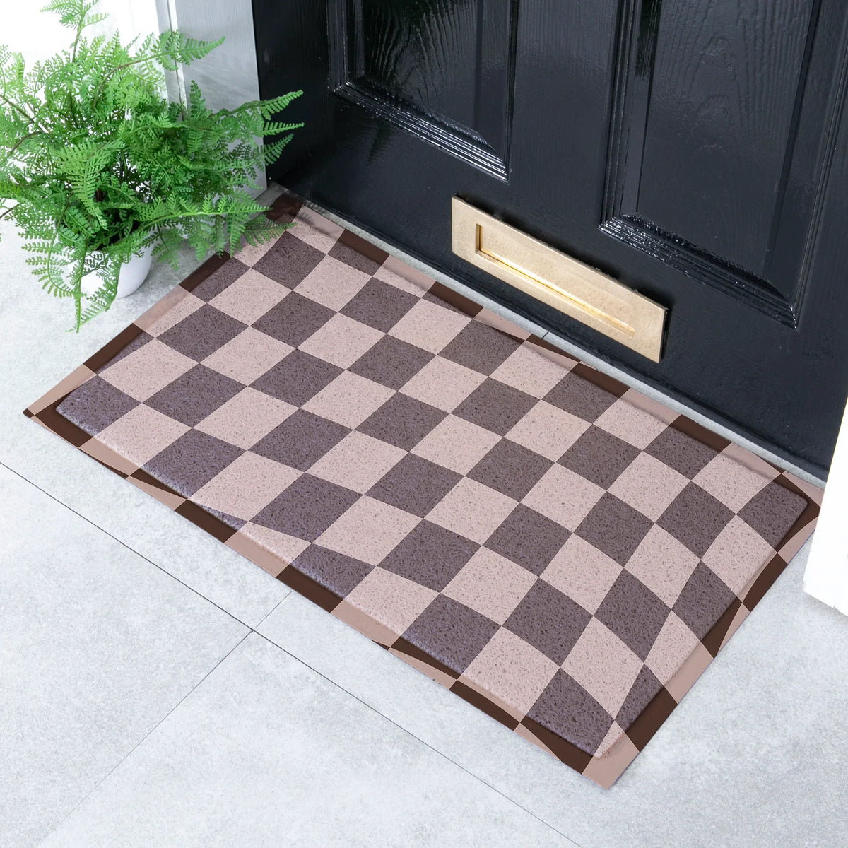 Wavey Checkerboard Chocolate Brown Doormat