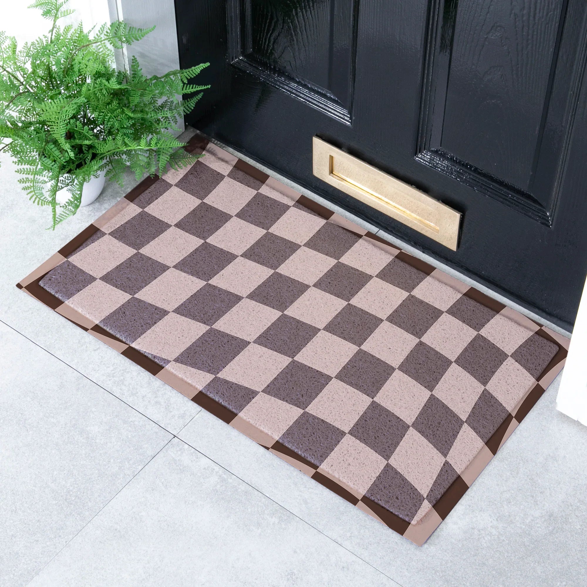Wavey Checkerboard Chocolate Brown Doormat