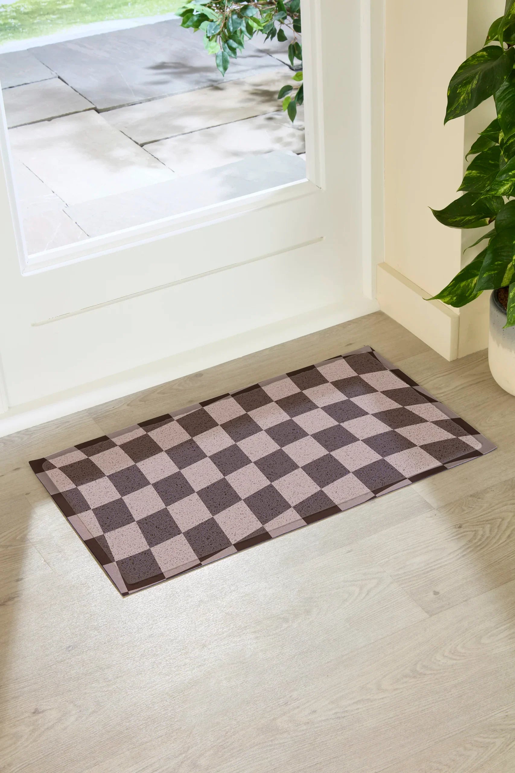 Wavey Checkerboard Chocolate Brown Doormat