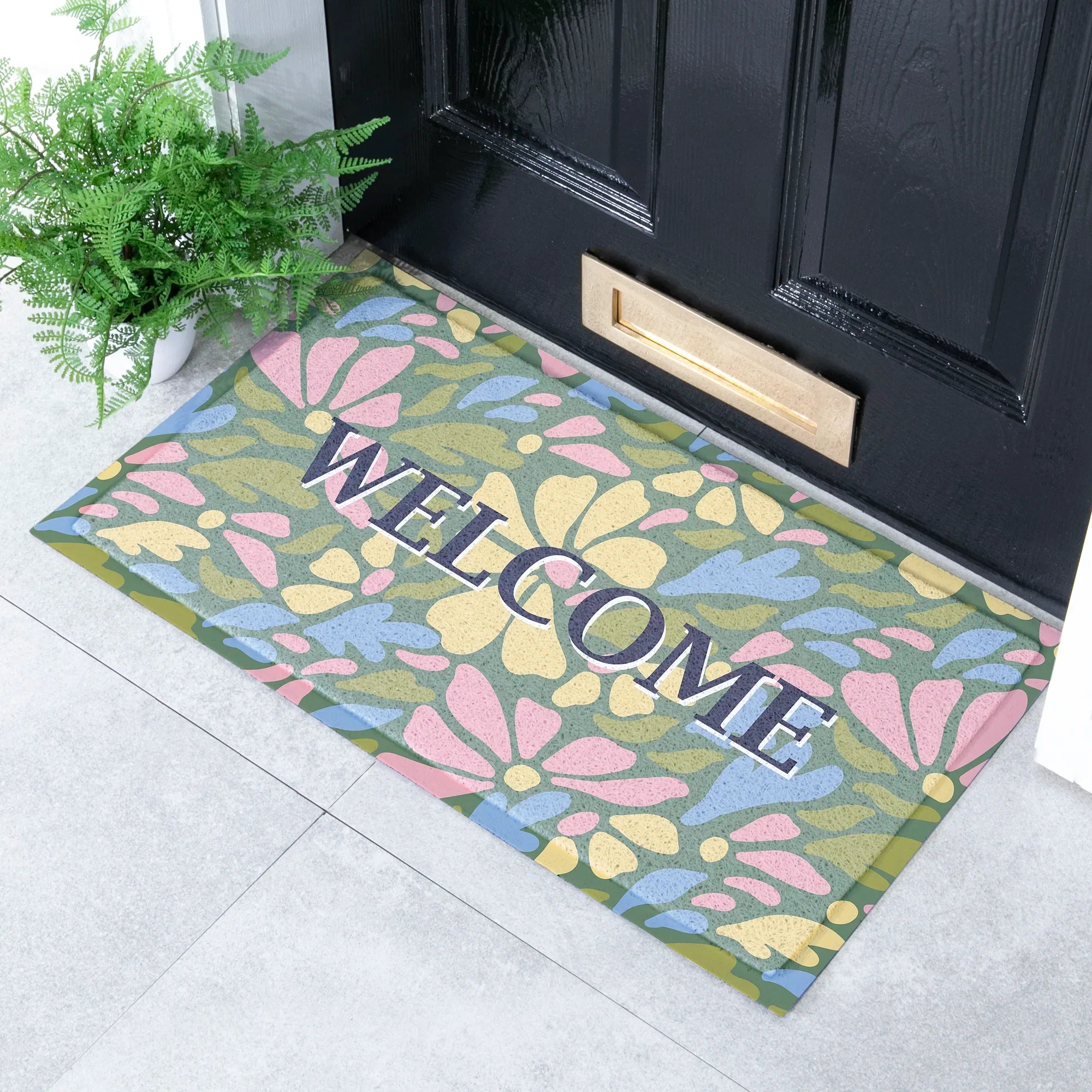Welcome Pastel Flowers Doormat