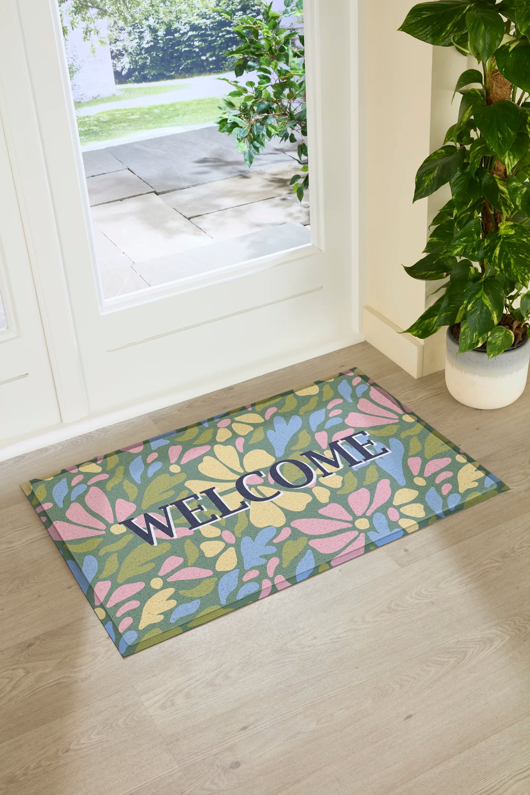 Welcome Pastel Flowers Doormat