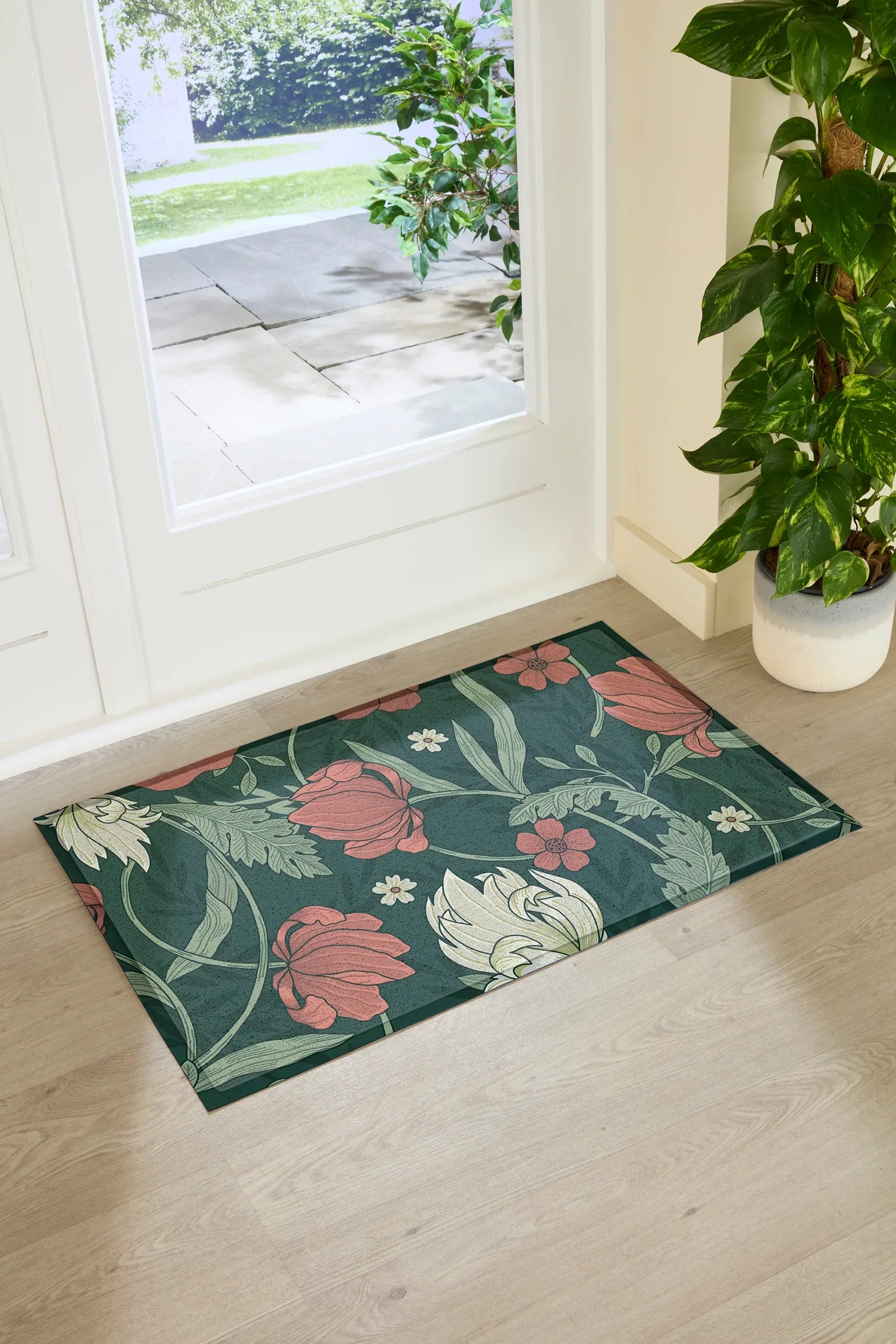 Red Flower William Morris Pattern Doormat