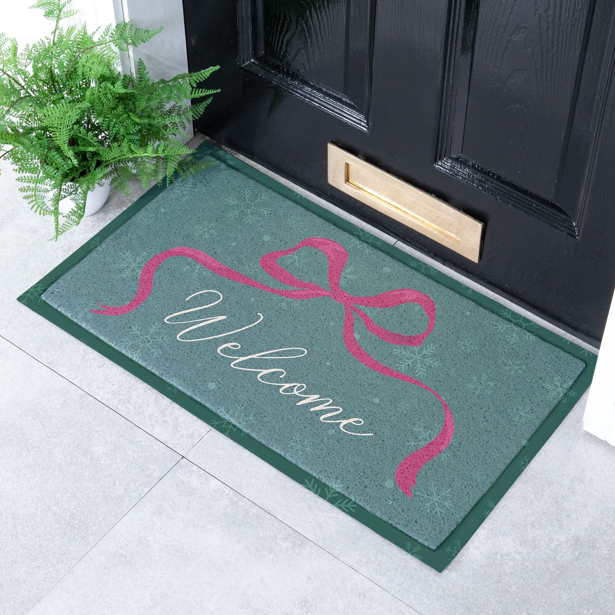 Winter Bow Welcome Doormat