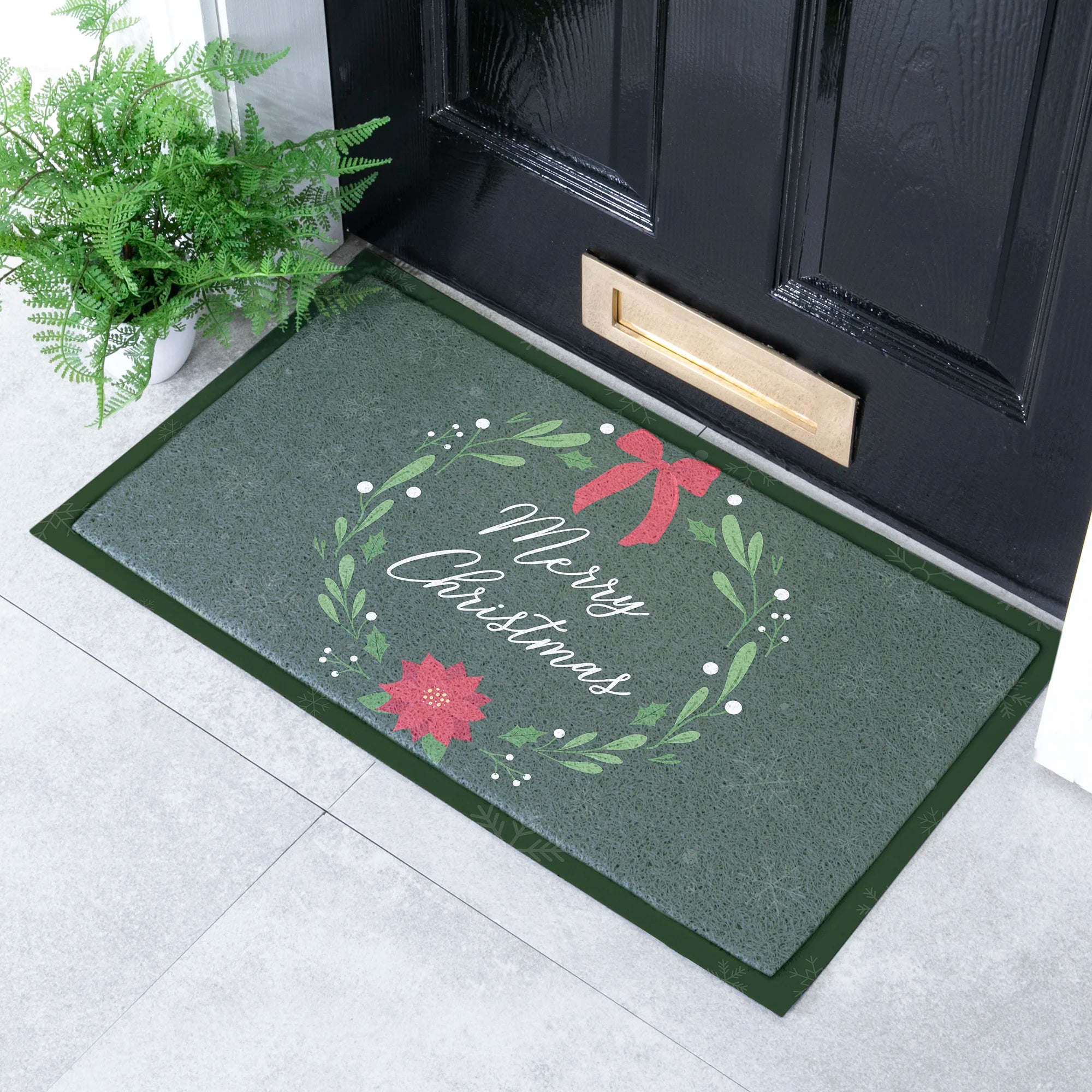 Merry Christmas Wreath Indoor Outdoor Doormat