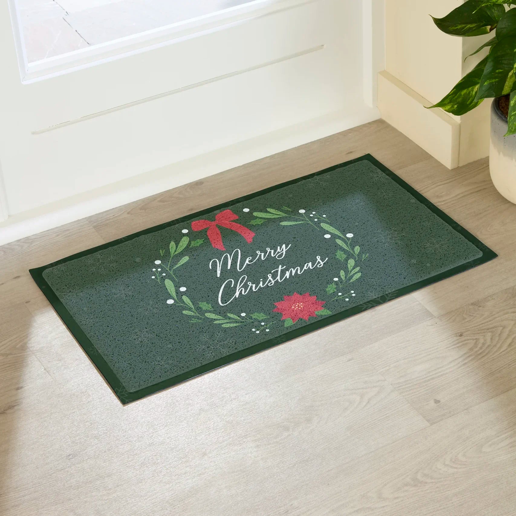 Merry Christmas Wreath Indoor Outdoor Doormat