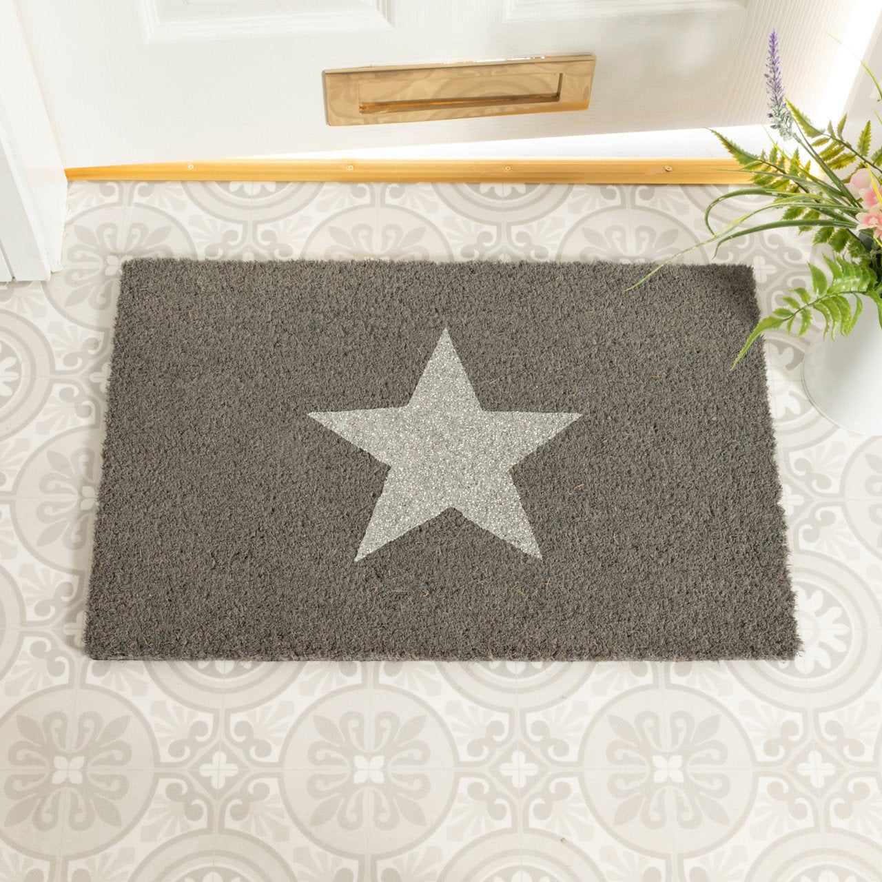 Grey Glitter Star Doormat