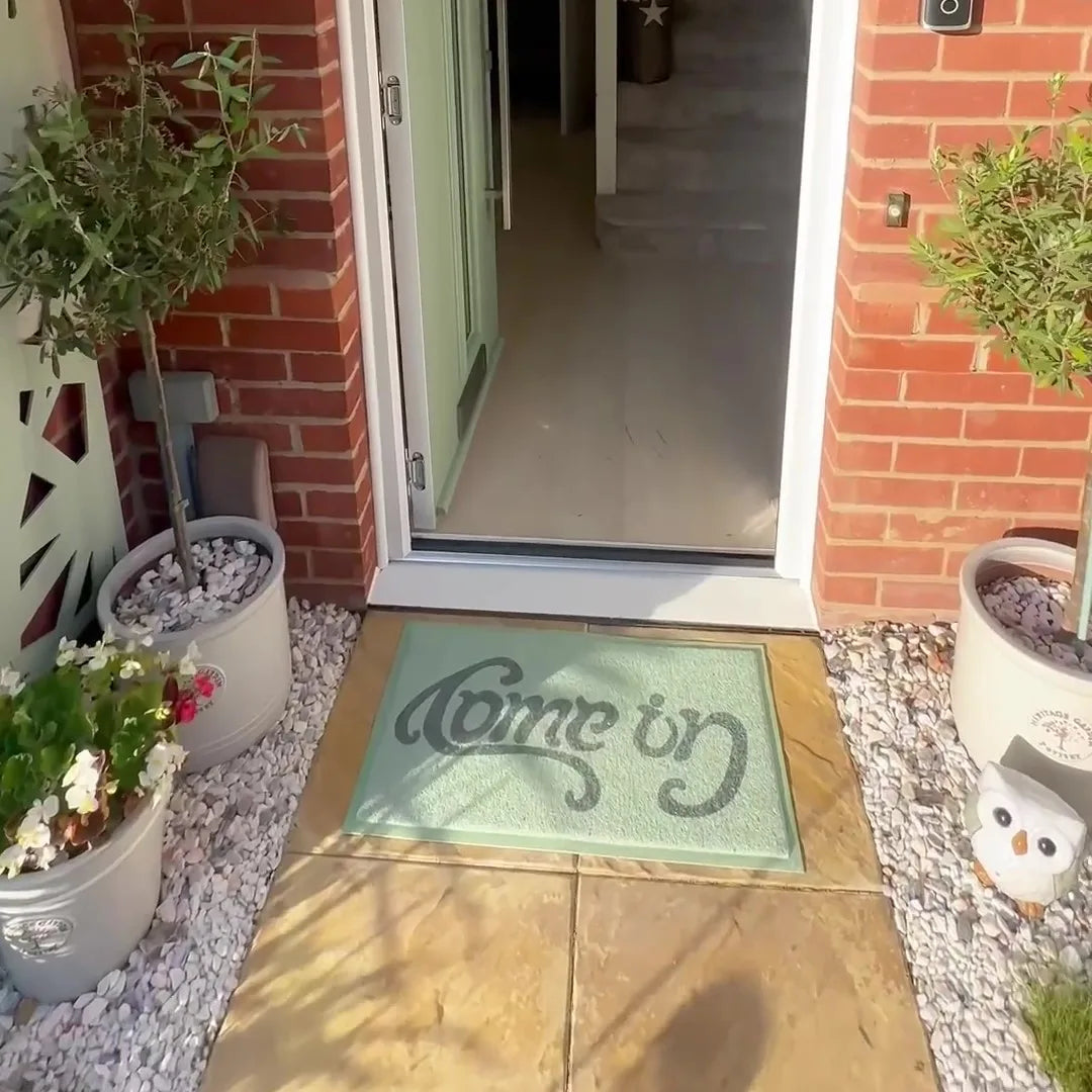 Green Come in Go Away Doormat