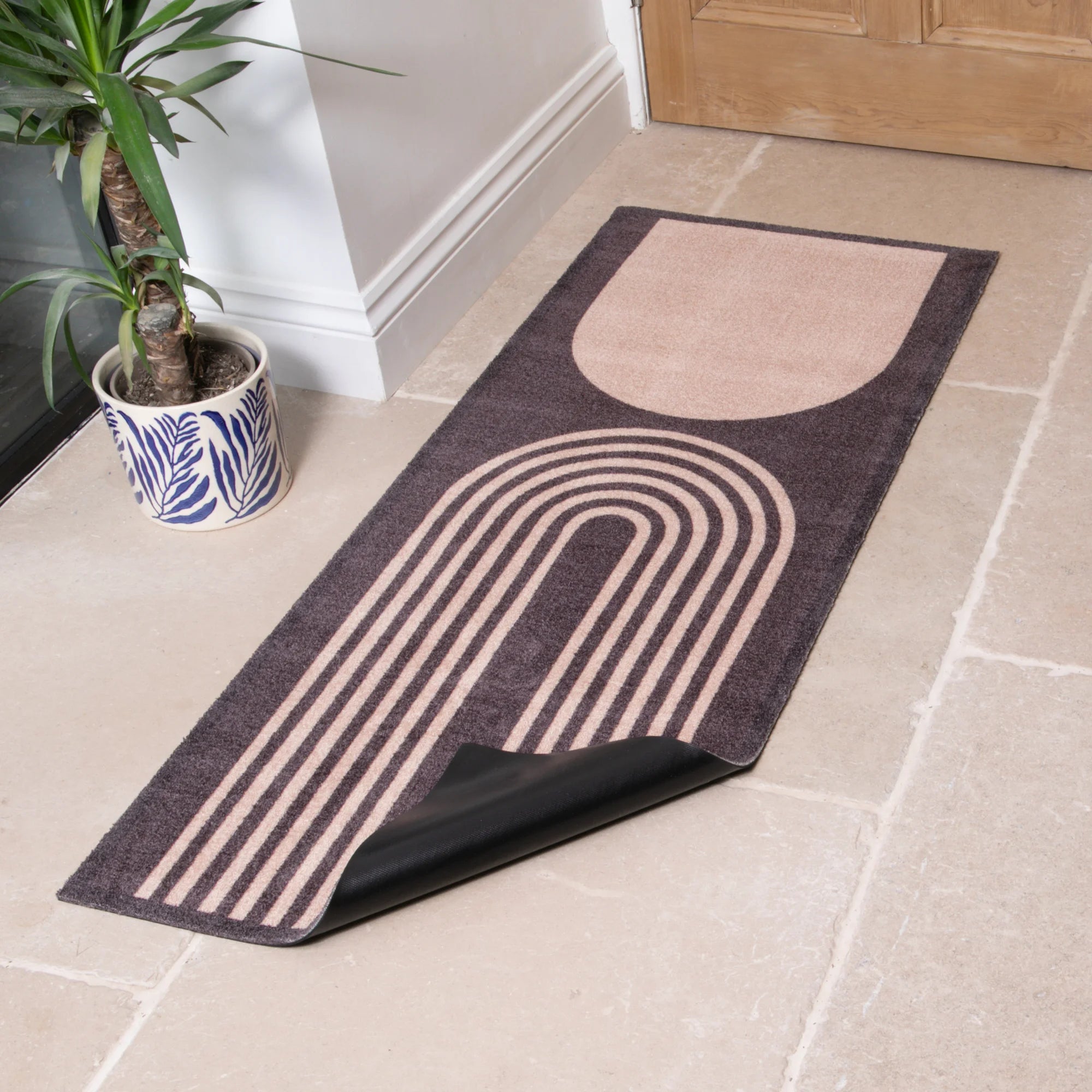 Brown Abstract Indoor Washable Runner 150x60cm