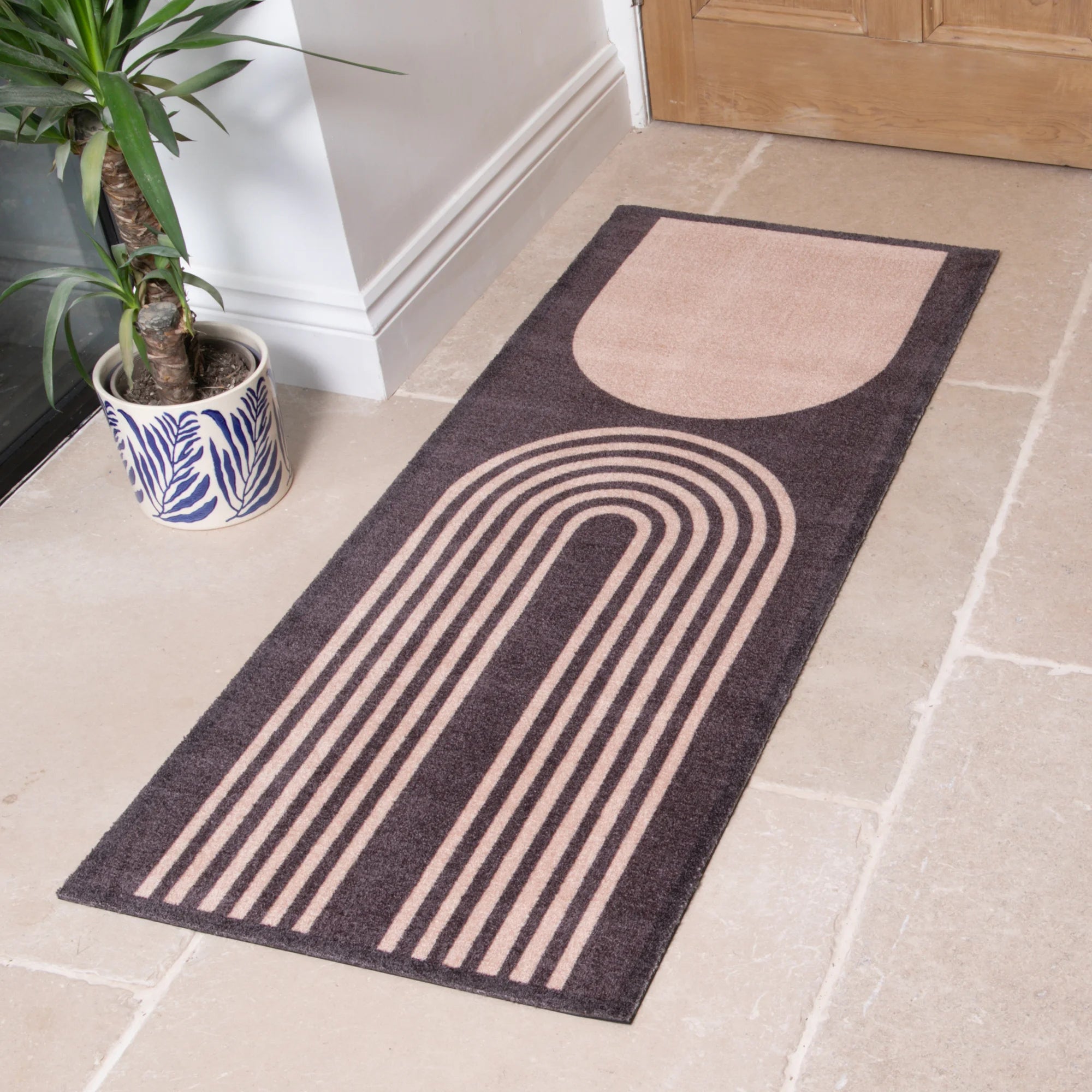 Brown Abstract Indoor Washable Runner 150x60cm