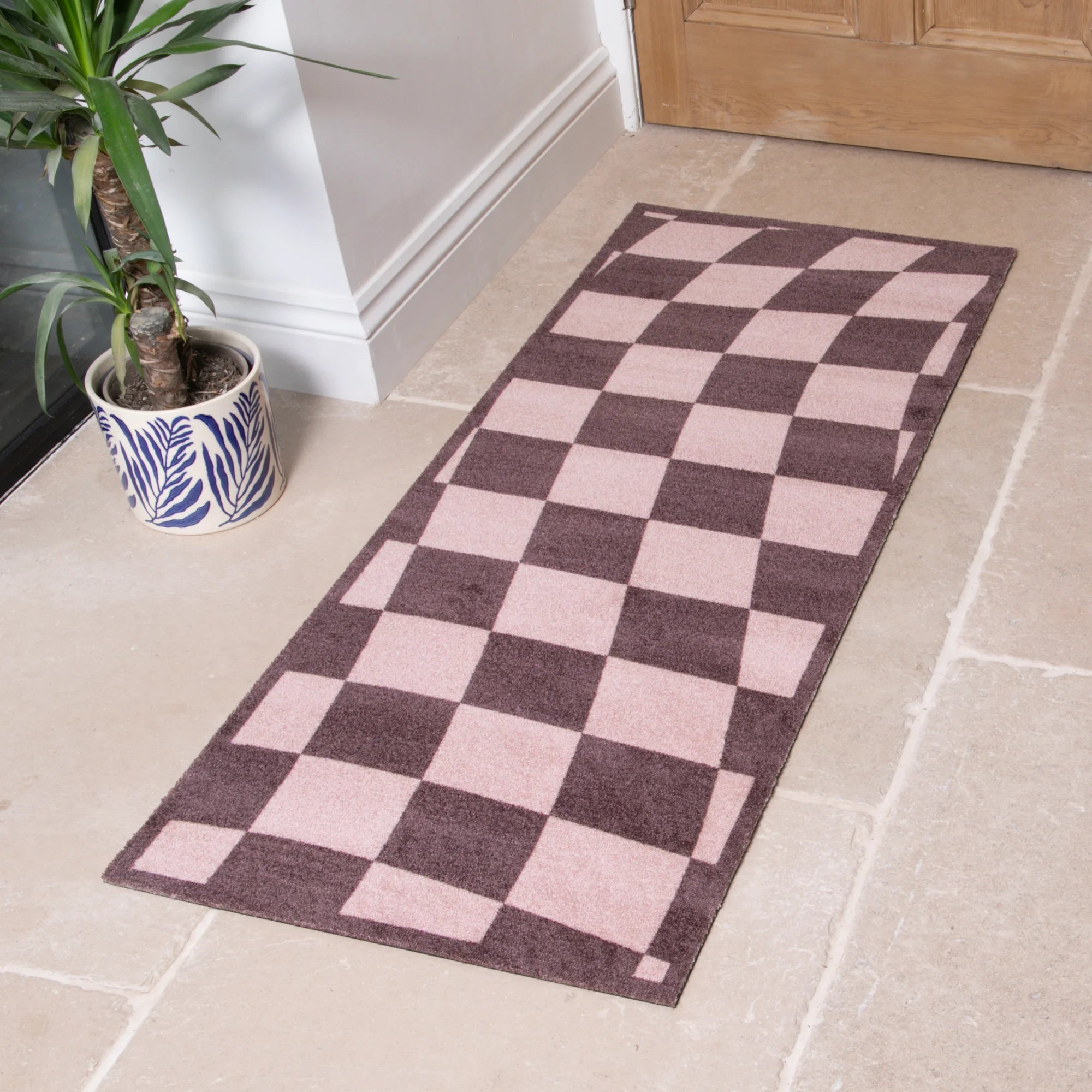 Wavey Checkerboard Indoor Washable Runner 150x60cm