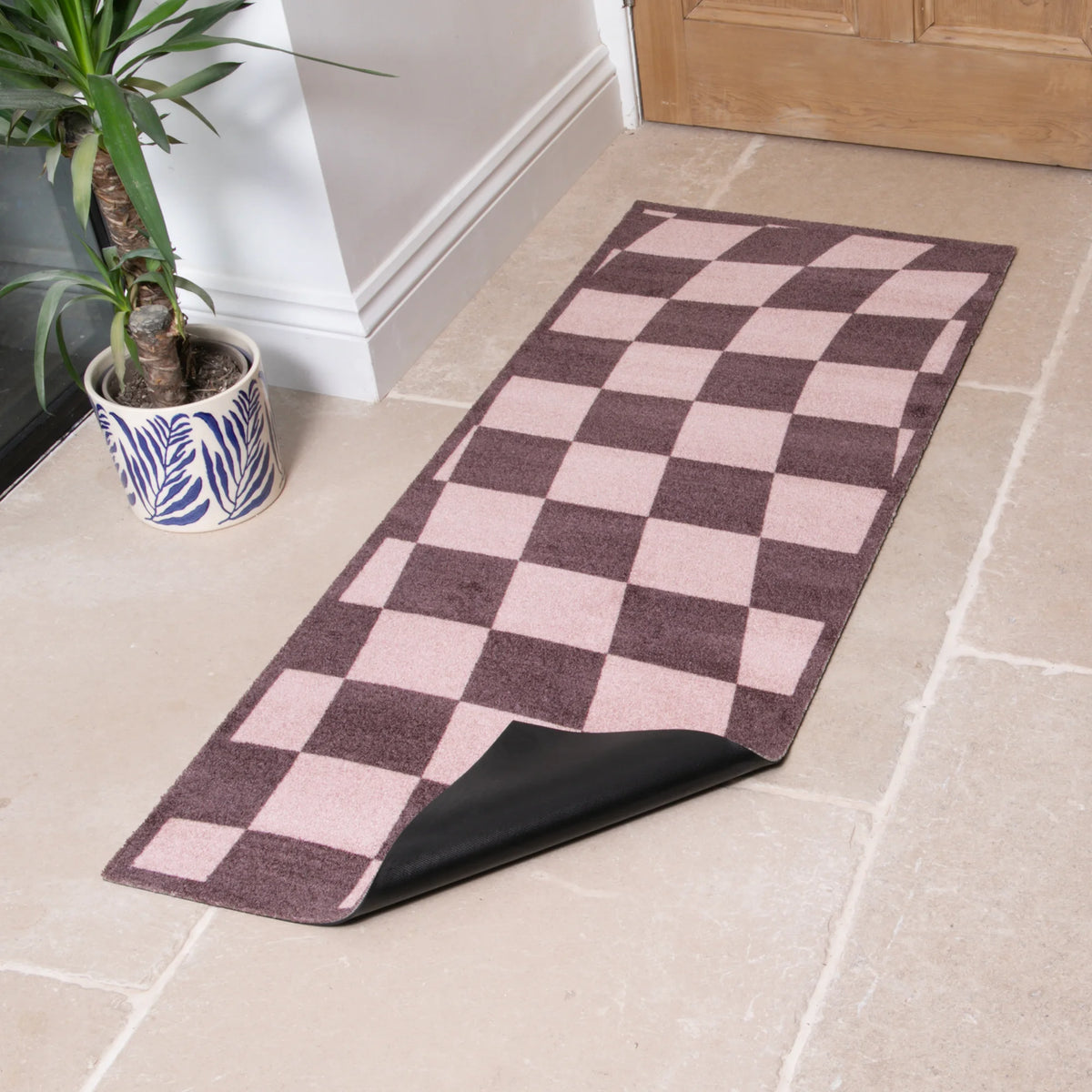 Wavey Checkerboard Indoor Washable Runner 150x60cm