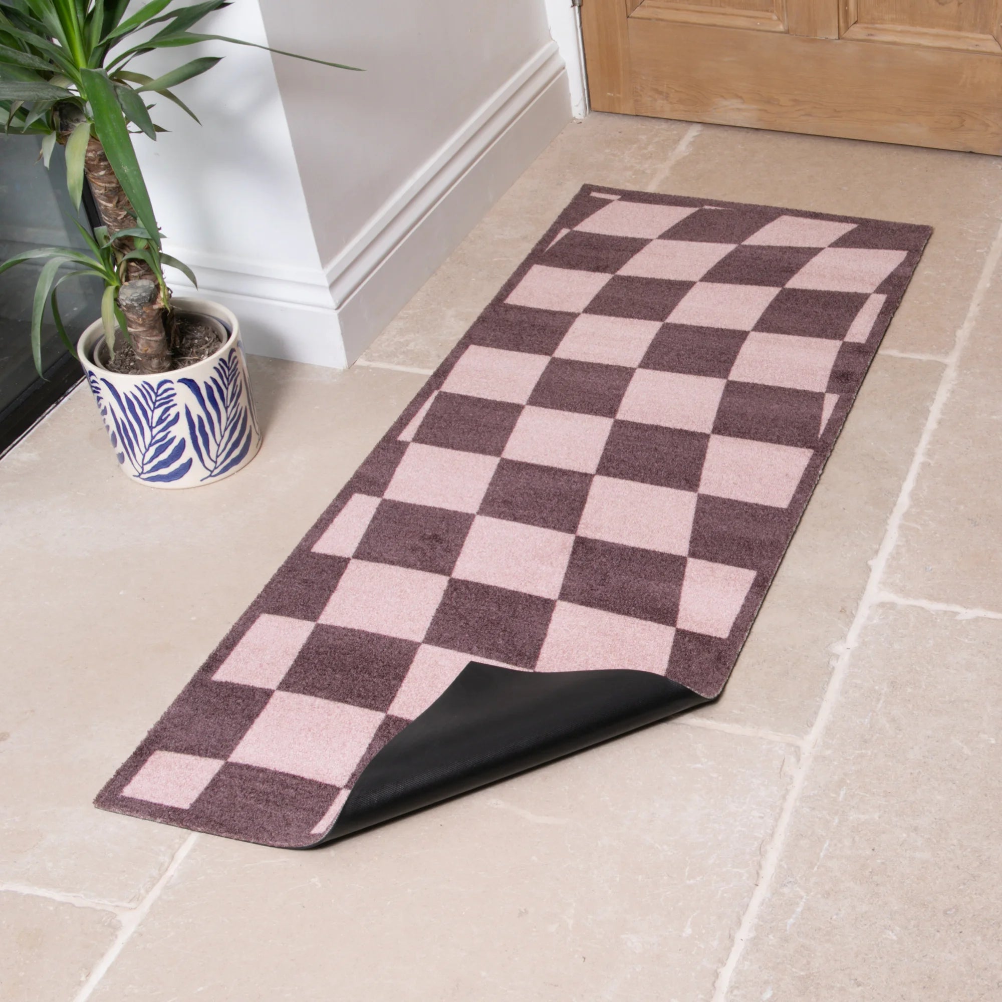 Wavey Checkerboard Indoor Washable Runner 150x60cm